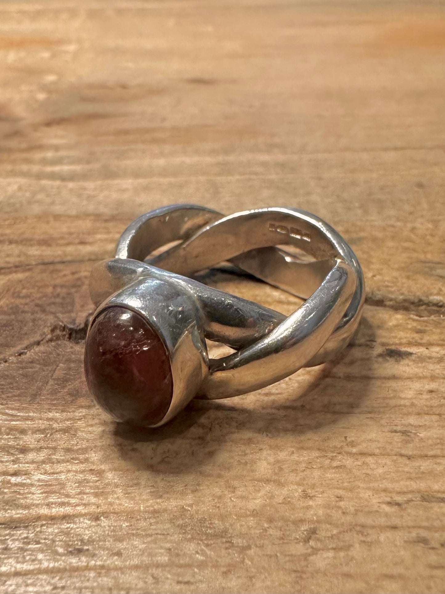 Abstract Garnet Twisted Chunky 925 Silver Size P Ring