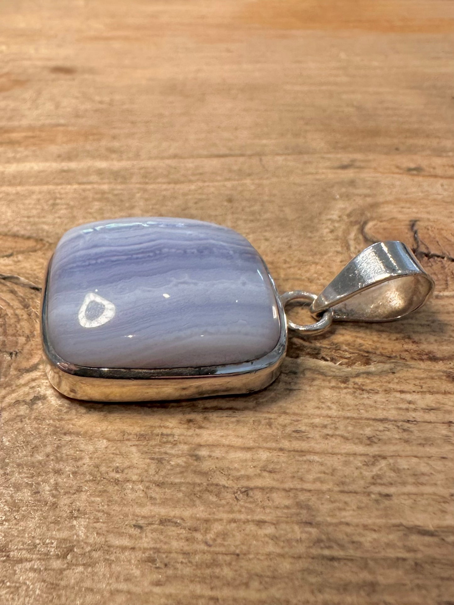 Vintage Lace Agate Square 925 Silver Pendant