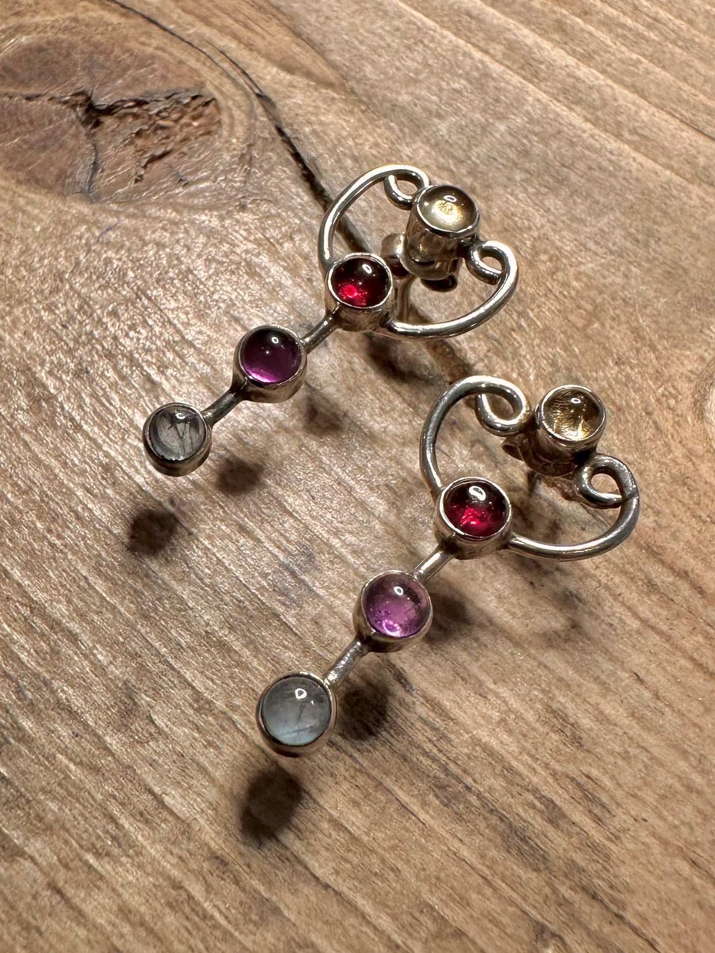 Vintage Multi Gemstone 925 Silver Earrings