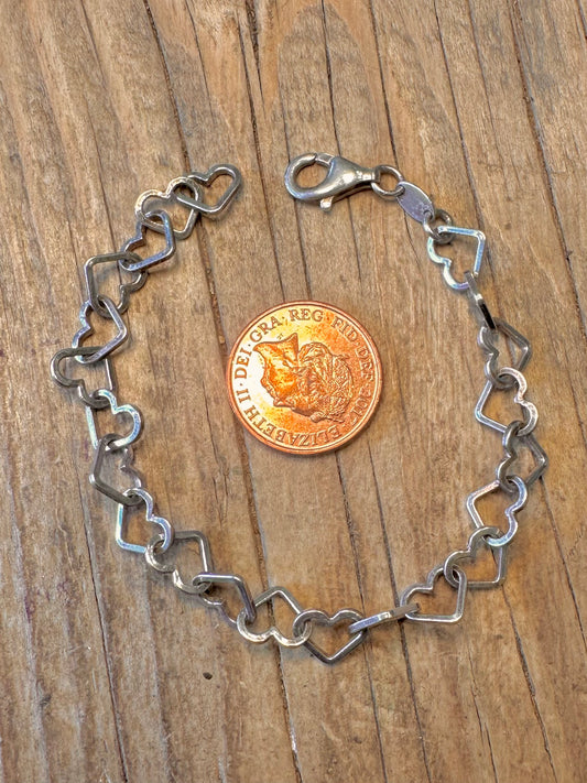 Heart Link Italian 925 Sterling Silver 7 inch Bracelet