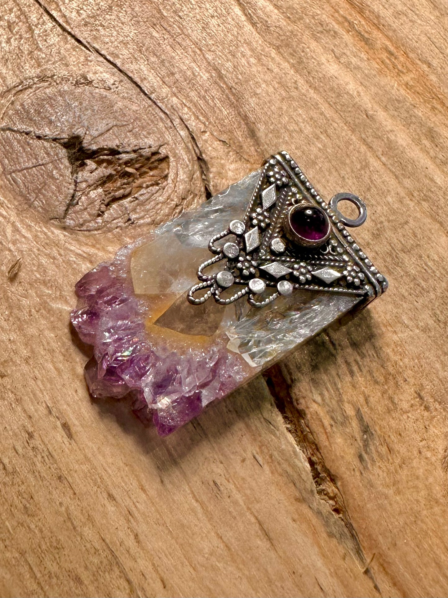 Vintage Natural Amethyst 925 Silver Pendant