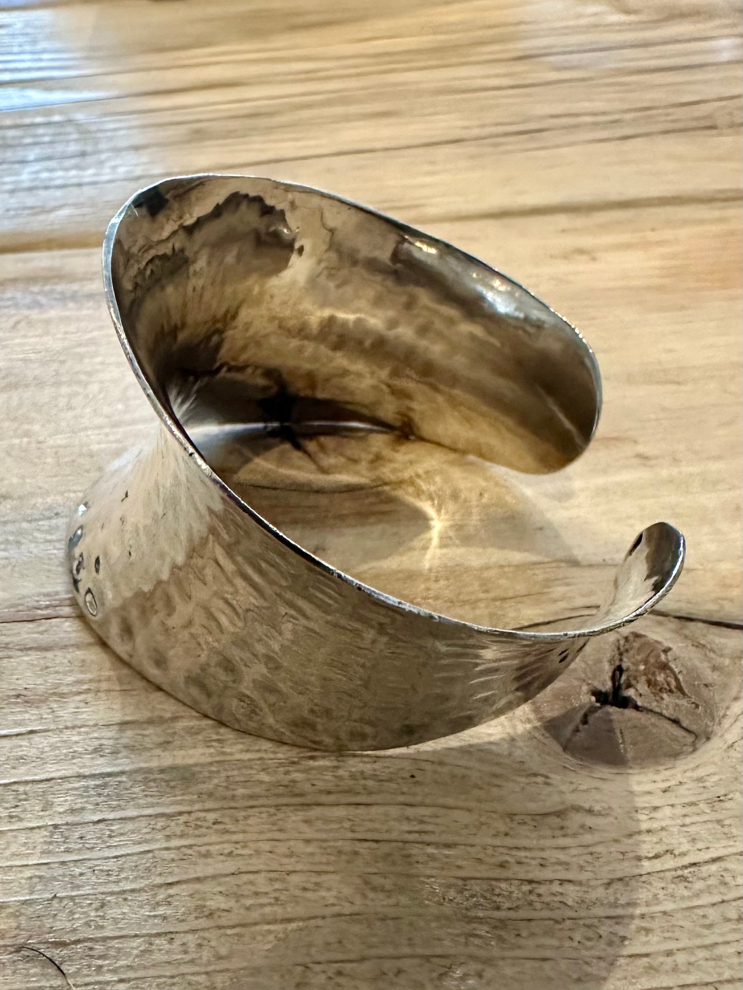 Abstract Hammered Wave Cuff 925 Silver Bangle