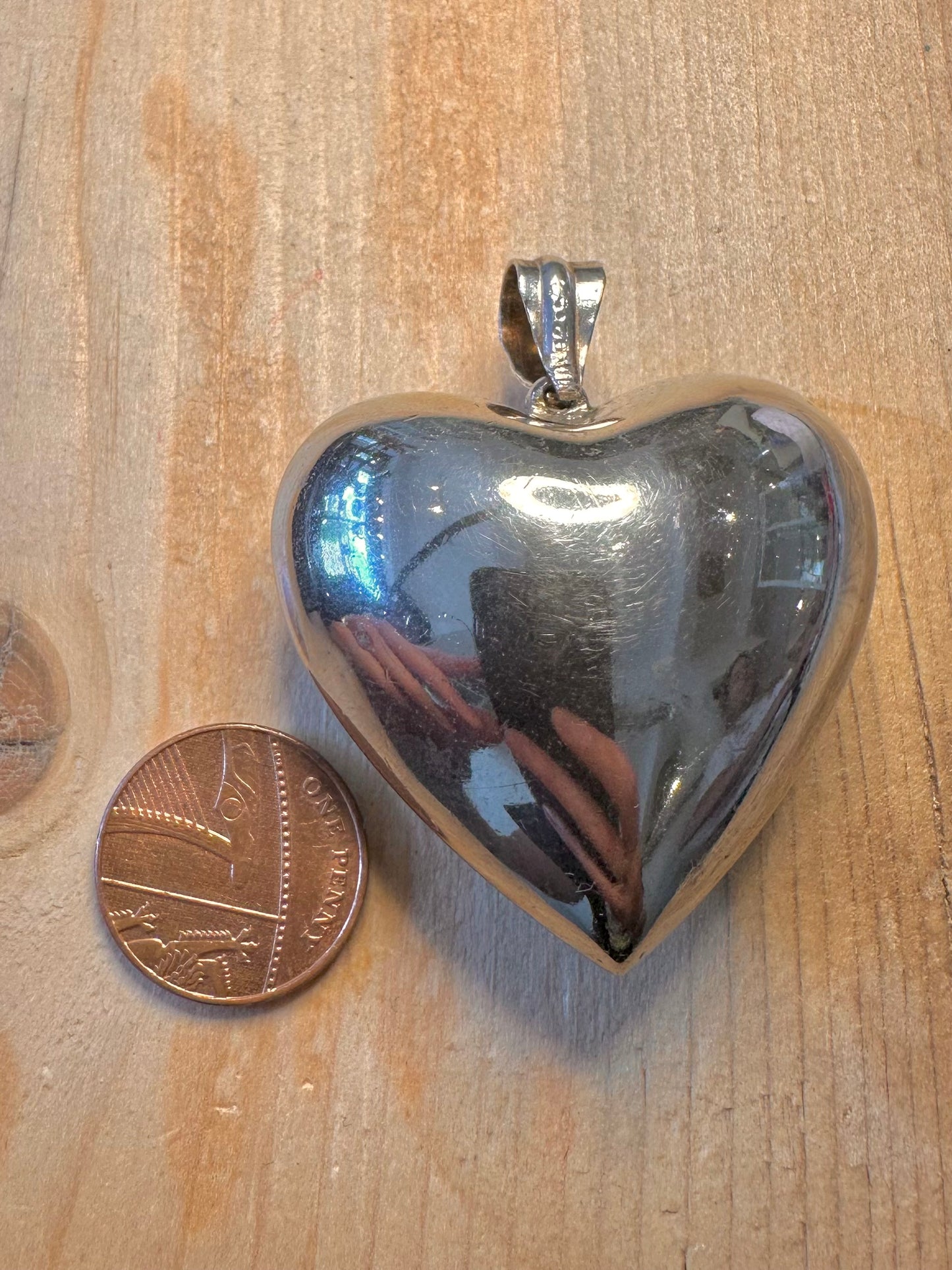 Vintage Large Puff Heart 925 Silver Pendant