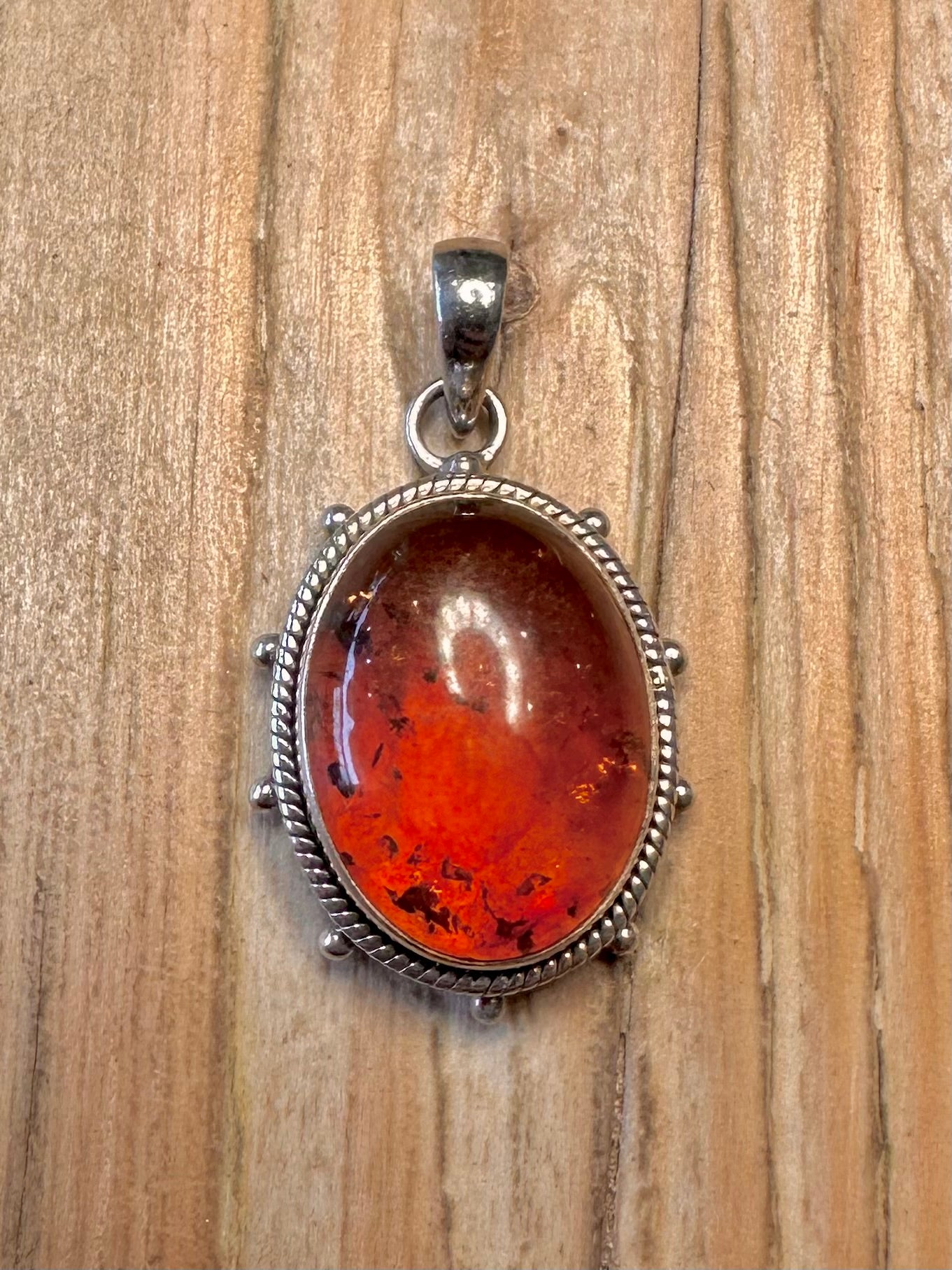Vintage Amber Ornate 925 Sterling Silver India Pendant