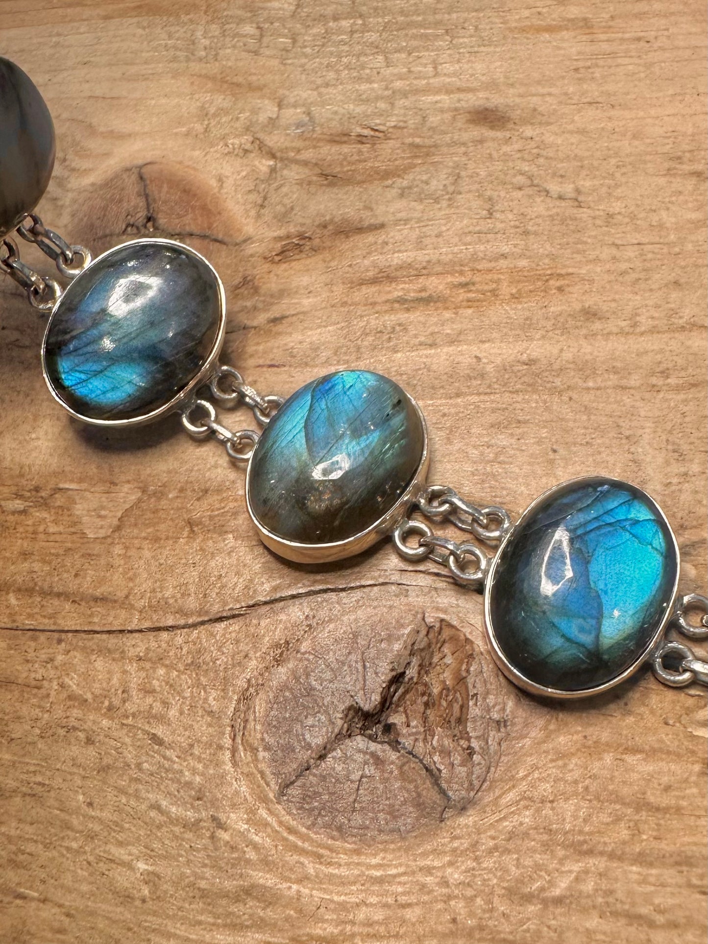 Vintage Labradorite T Bar 925 Silver 6.3 to 7.3 inch Bracelet