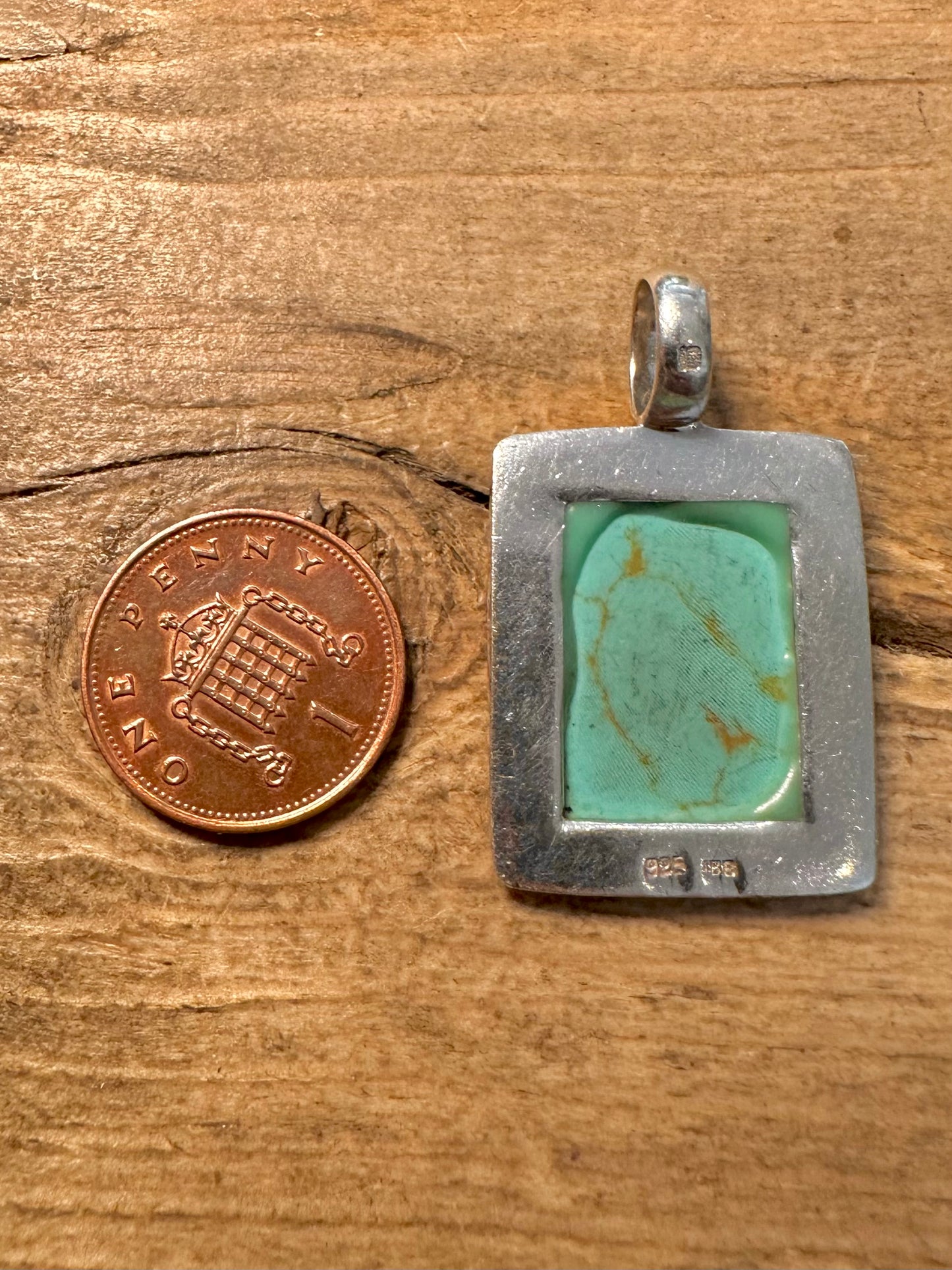 Modern Turquoise Inlay Rectangle 925 Silver Pendant