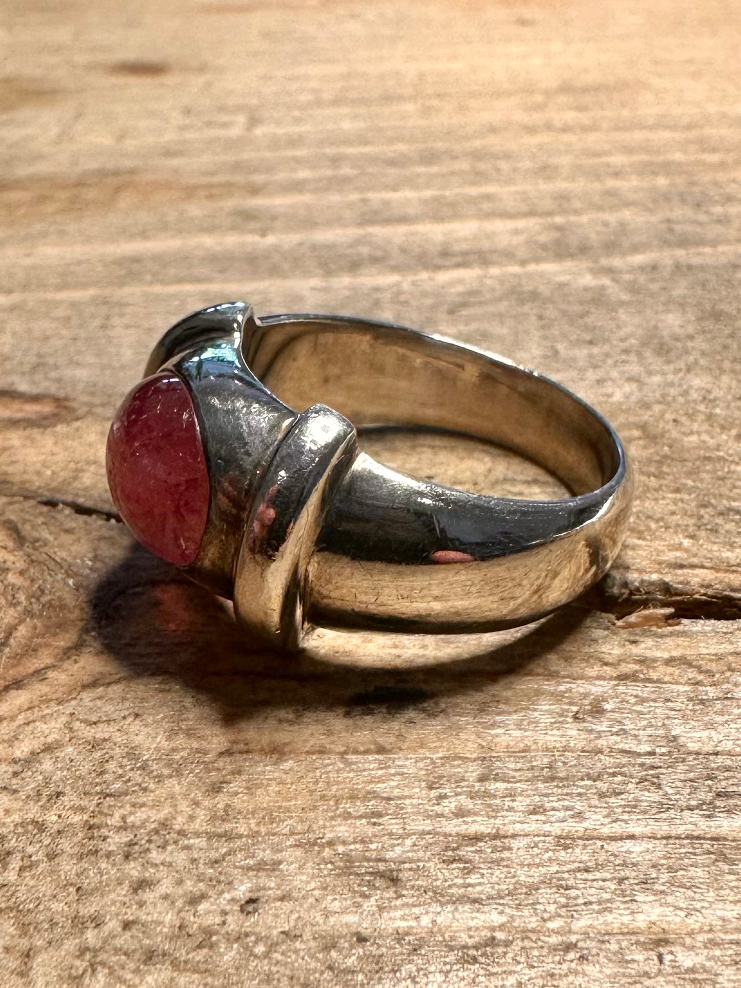Vintage Pink Quarts Chunky 925 Silver Size O Ring
