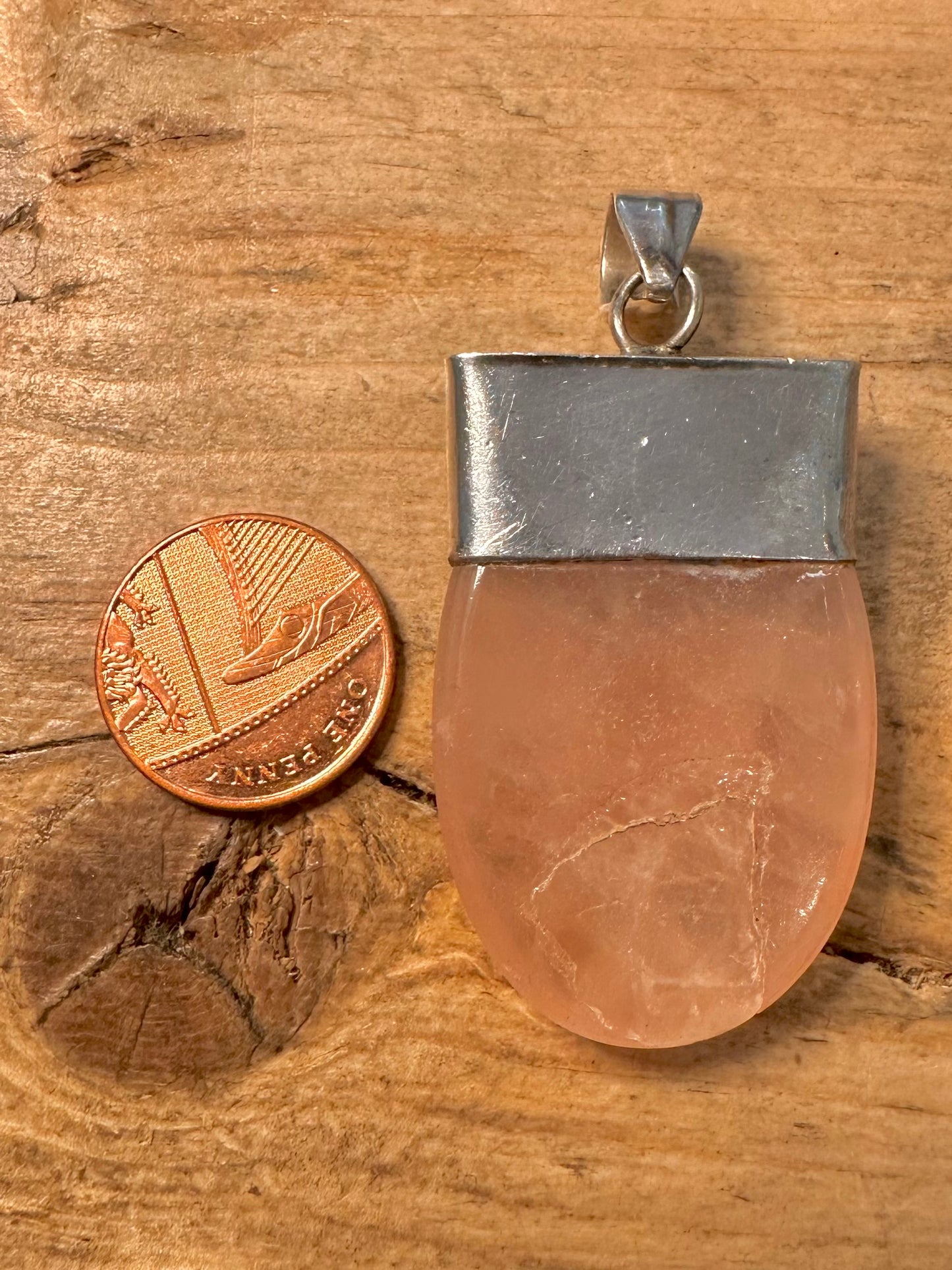 Vintage Rose Quarts Tribal 925 Silver Pendant