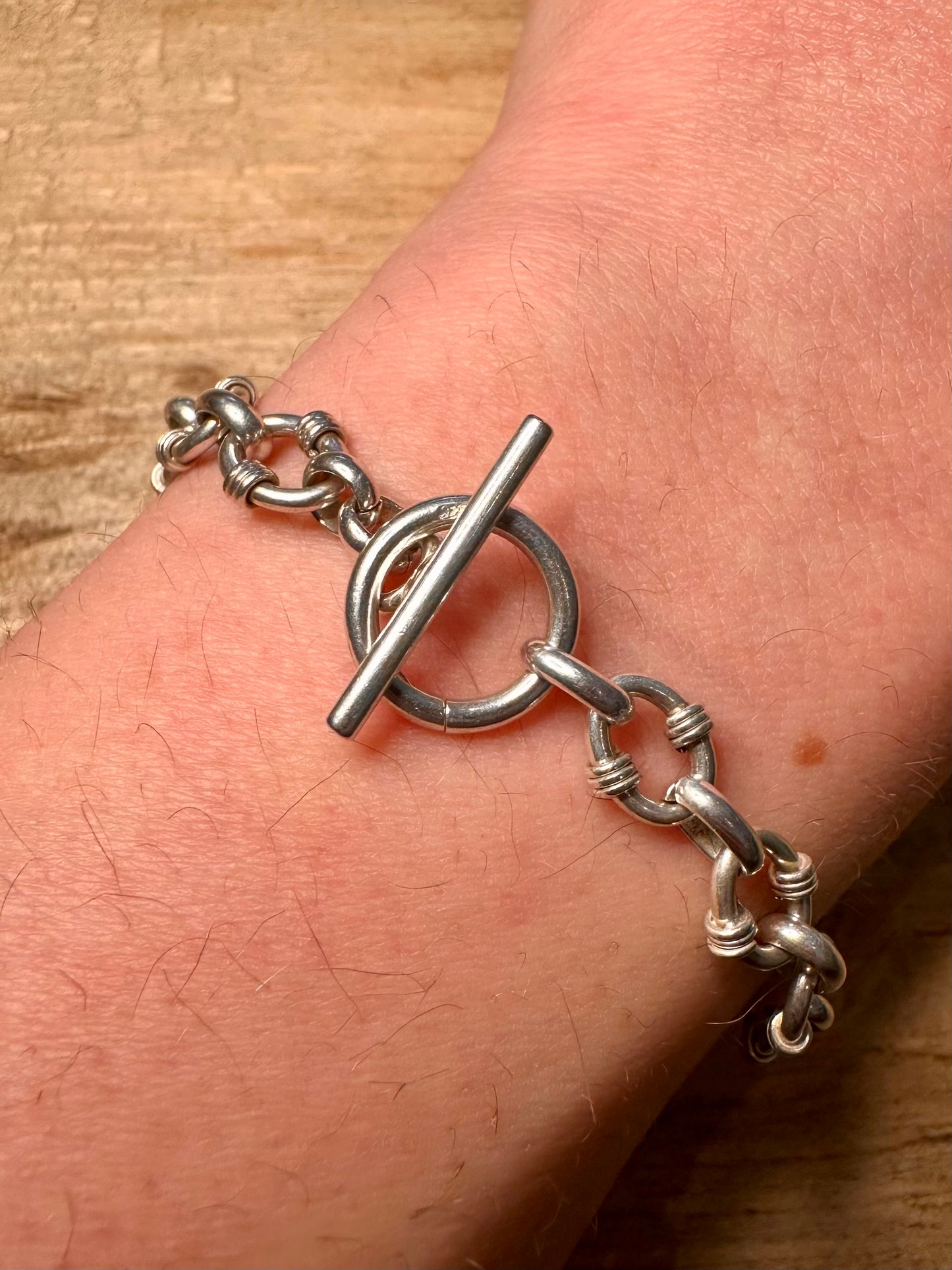 Vintage Abstract Oval Link 925 Silver 7.5 inch Bracelet