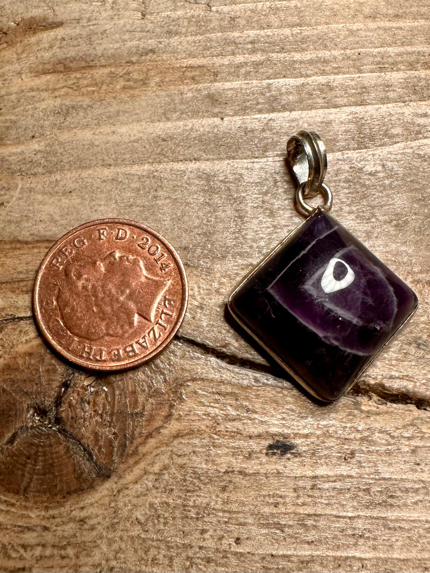 Vintage Square Amethyst 925 Silver Pendant