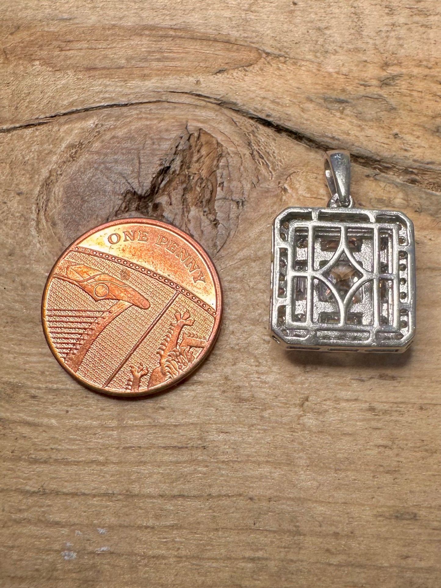 Modern White CZ Square 925 Silver Pendant