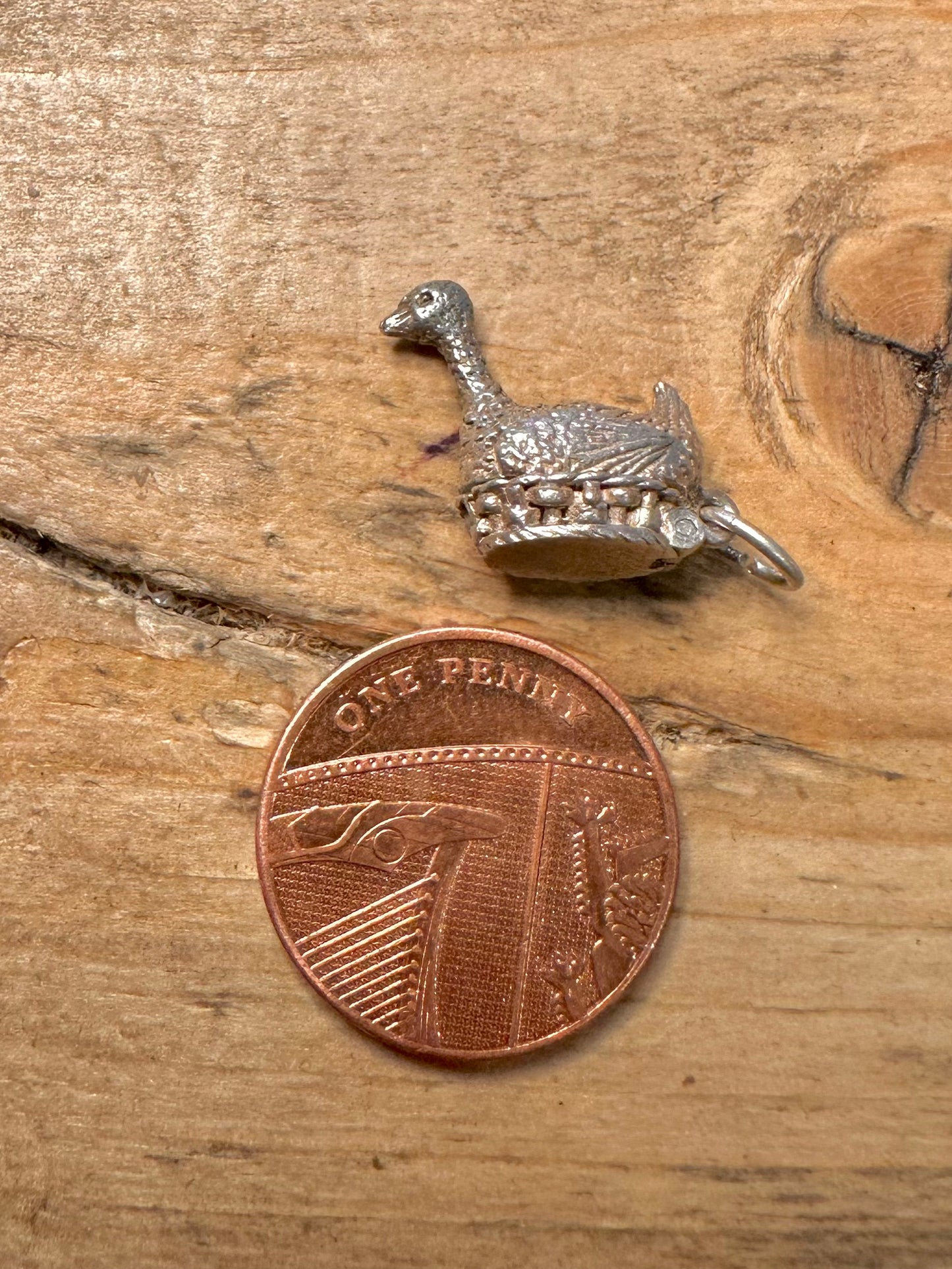 Vintage Nesting Geese Articulated 925 Silver Charm Pendant