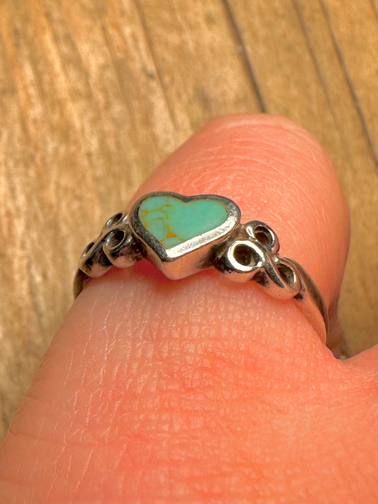Vintage Turquoise Heart 925 Sterling Silver Size M1/2 Ring