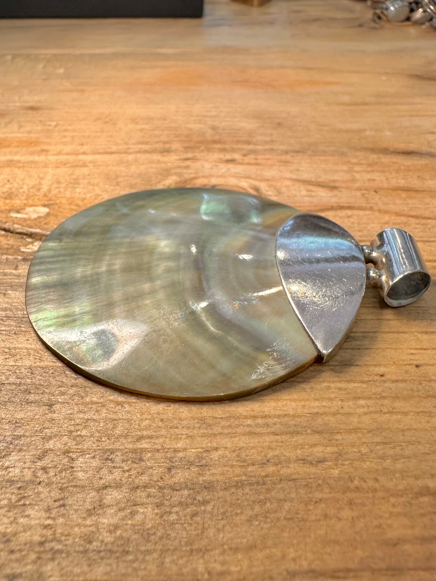 Modern Large Circle Mother of Pearl 925 Silver Pendant