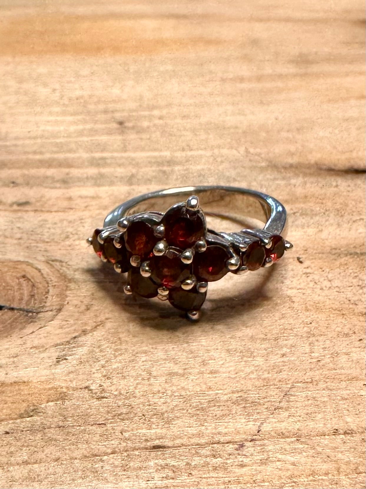 Vintage Garnet Flower 925 Silver Size L1/2 Ring