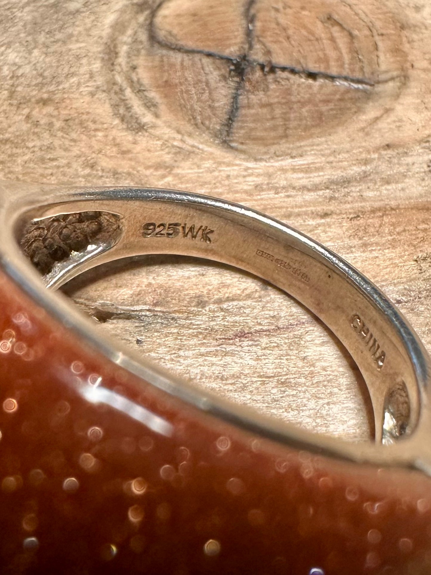 Modernist Sunstone Dome 925 Silver Size R Ring