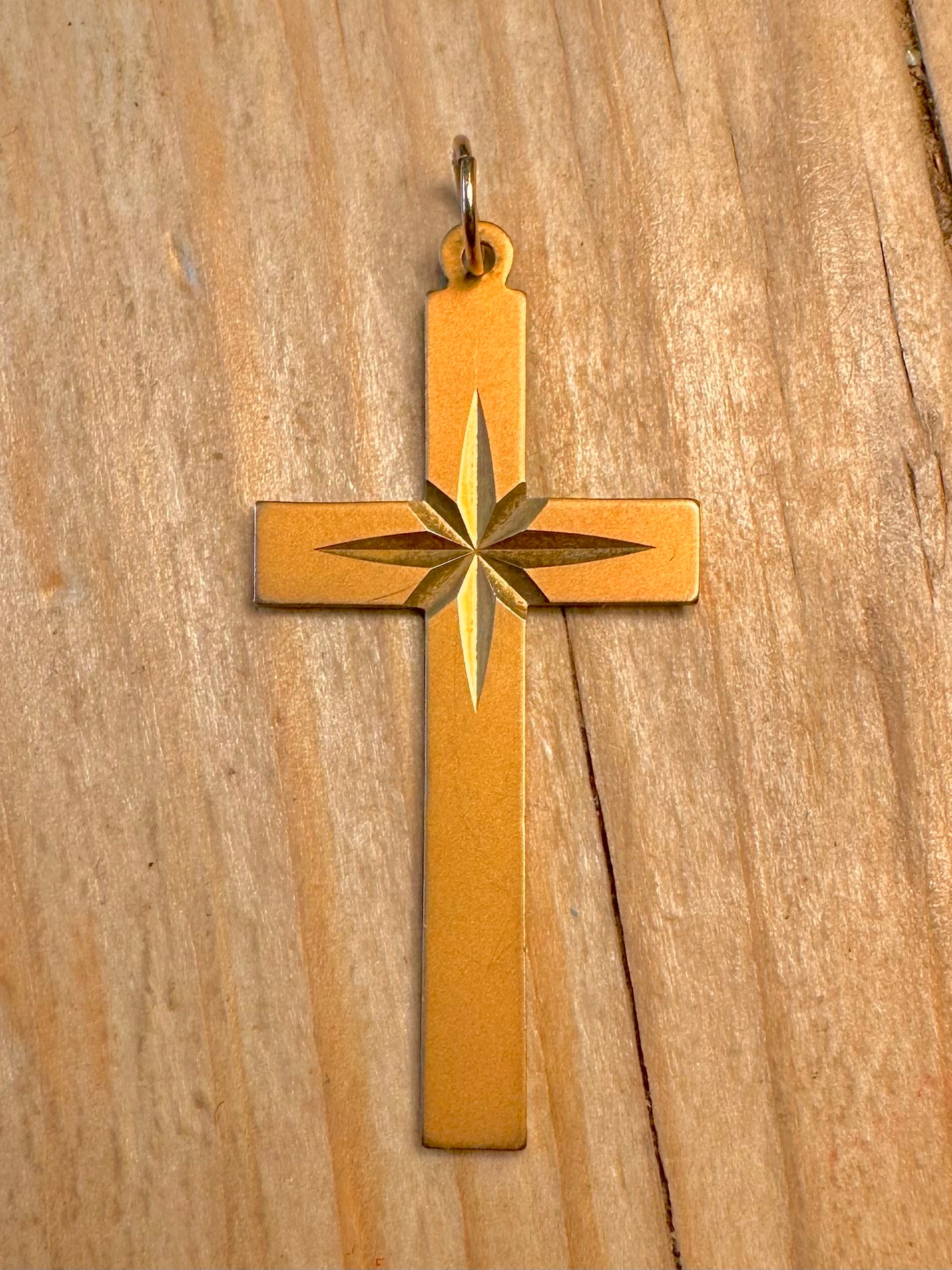 Vintage 1974 9ct Gold Textured Cross Pendant