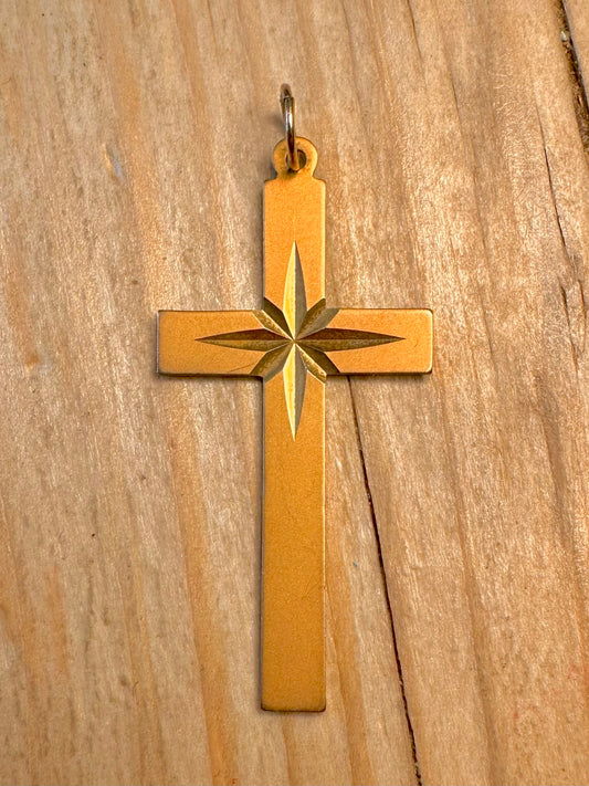 Vintage 1974 9ct Gold Textured Cross Pendant