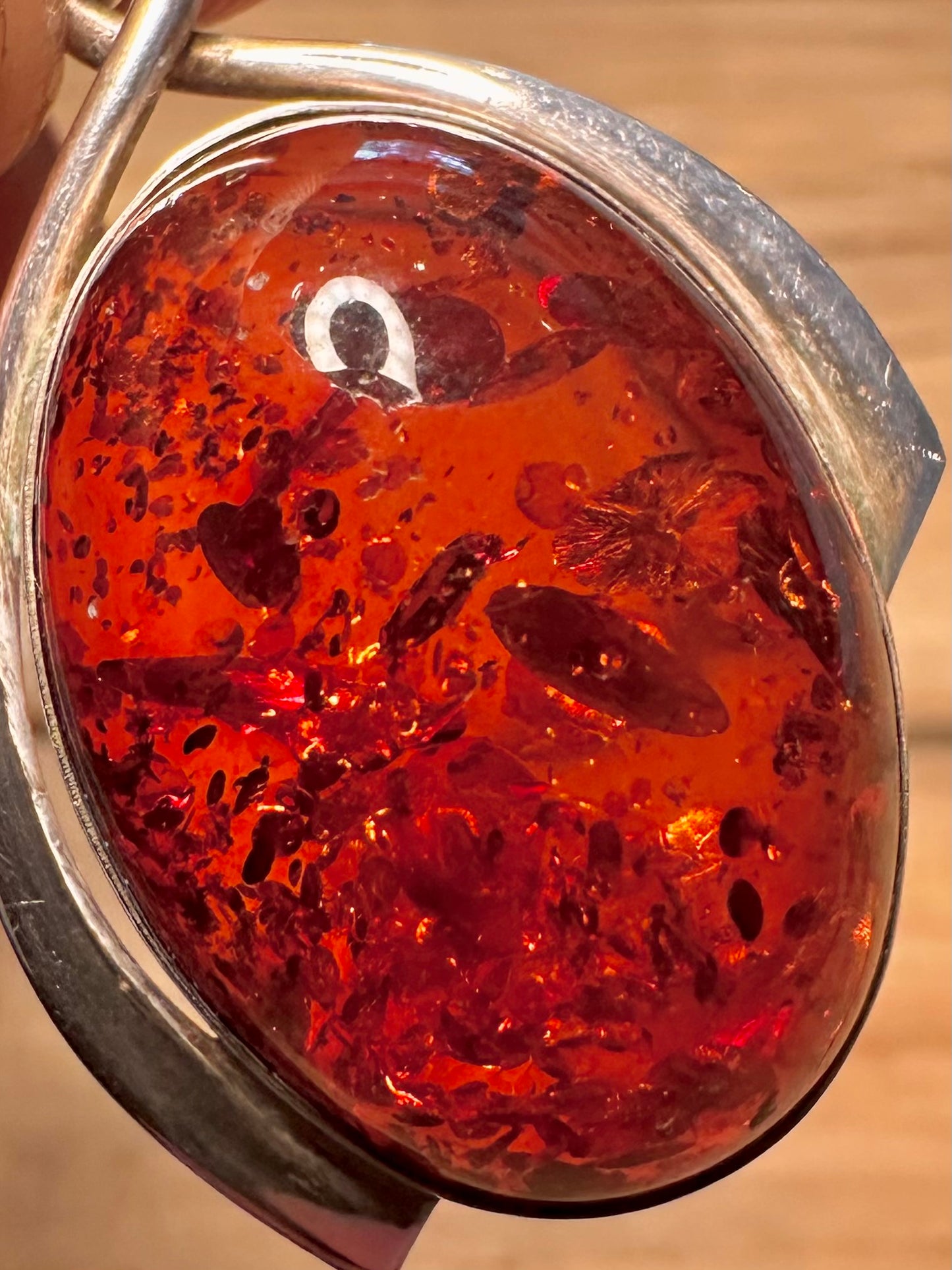 Vintage Oval Amber 925 Silver Pendant