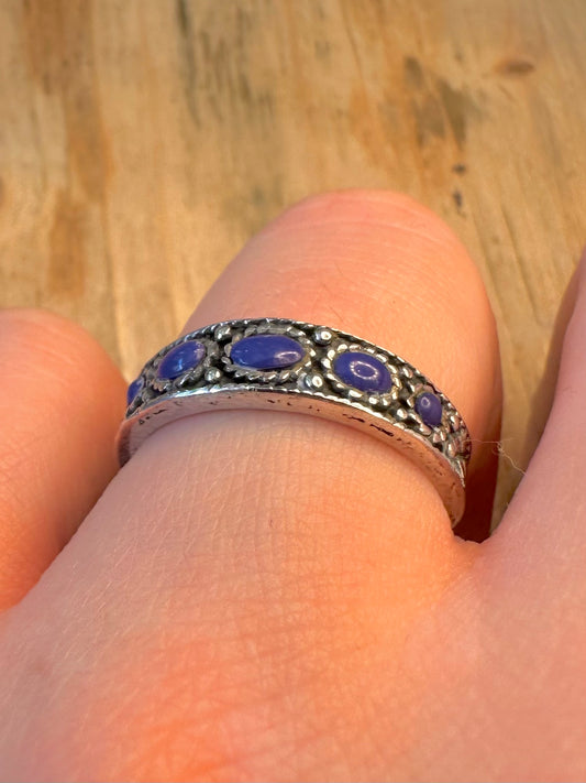 Lapis Ornate Band 925 Sterling Silver Size Q Ring