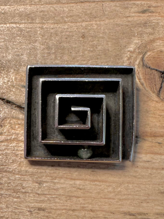 Abstract Square Maze Green Ball 925 Silver Mexico Brooch Pendant