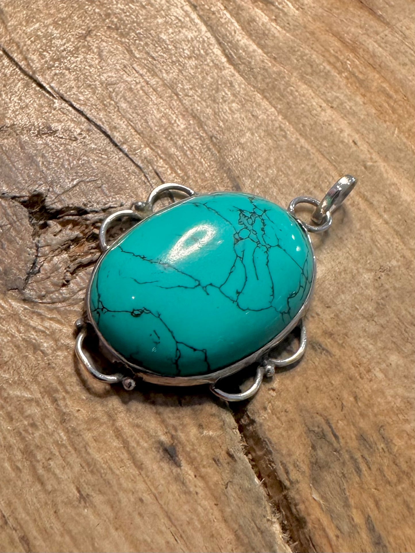 Vintage Polished Turquoise 925 Silver Pendant