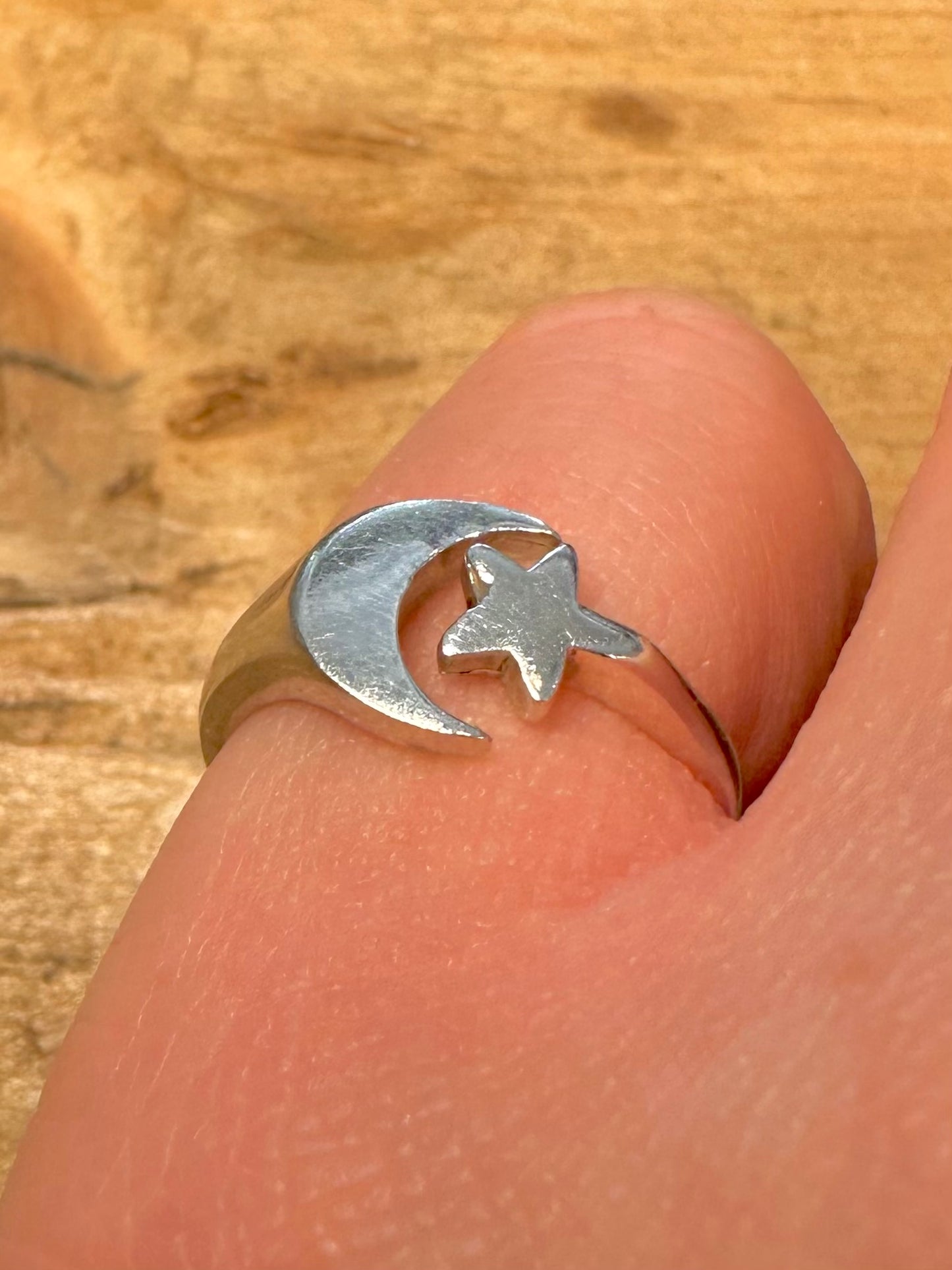 Modern Moon and Star 925 Silver Size L1/2 Ring