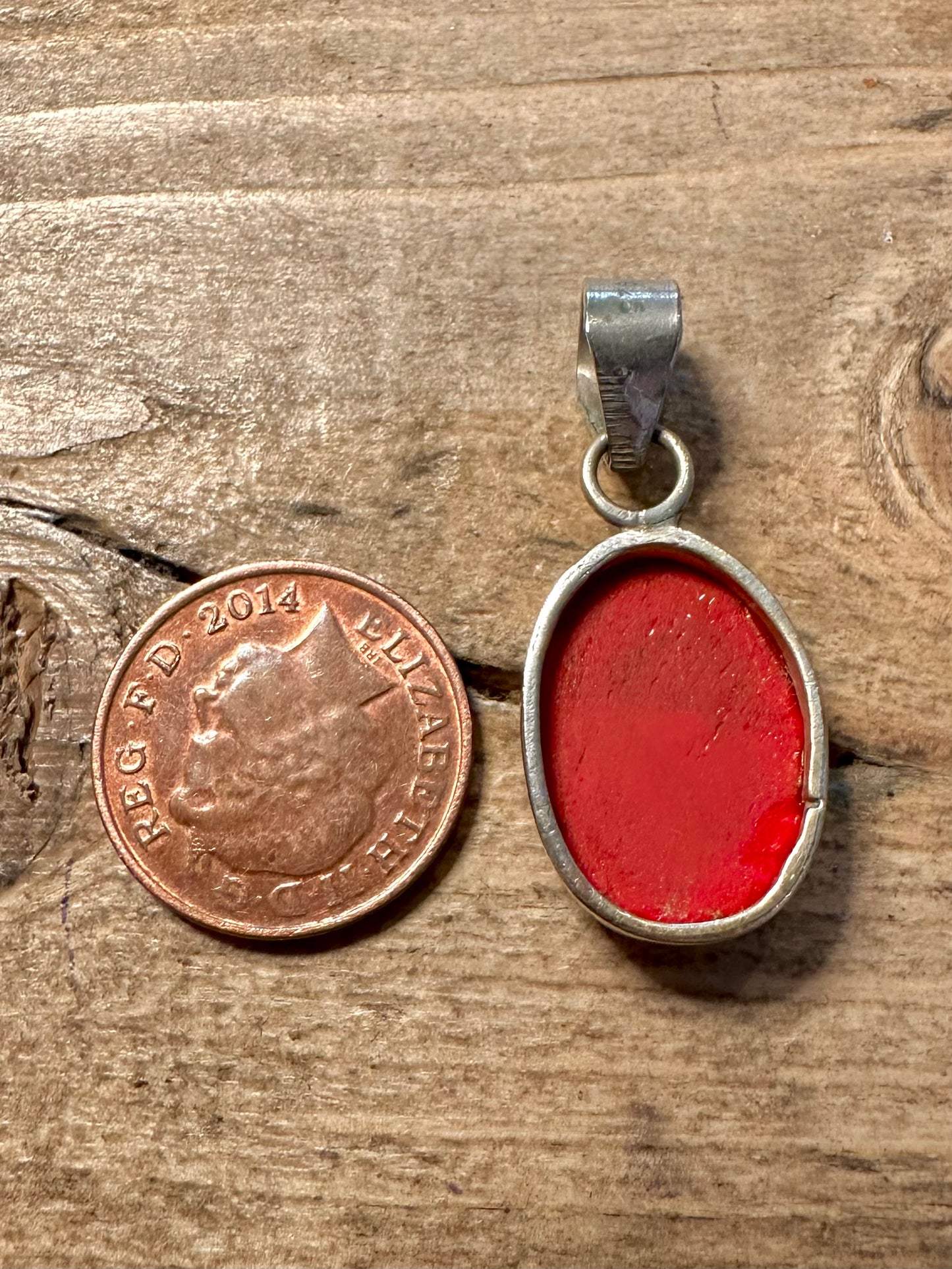 Vintage Red Oval 925 Silver Pendant