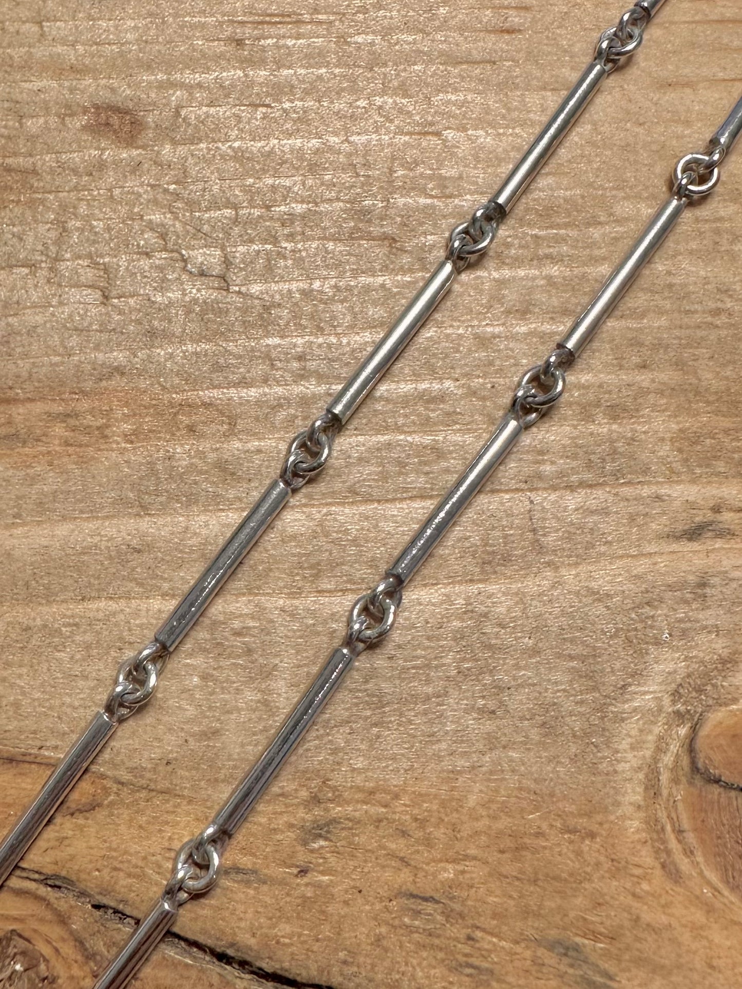 Abstract Long Bar Link 925 Silver 17.3 inch Necklace
