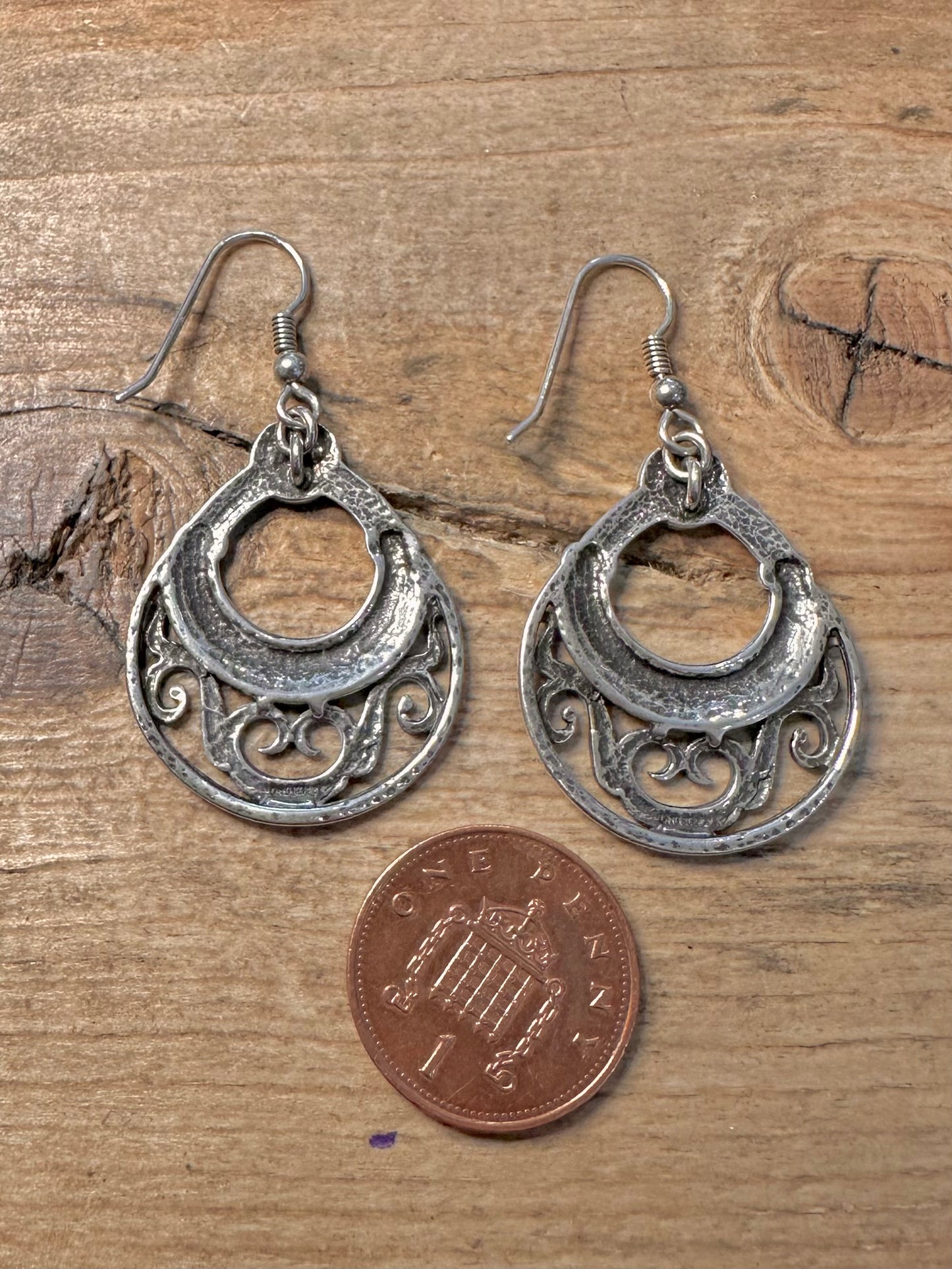Vintage Filigree Circle 925 Silver Earrings