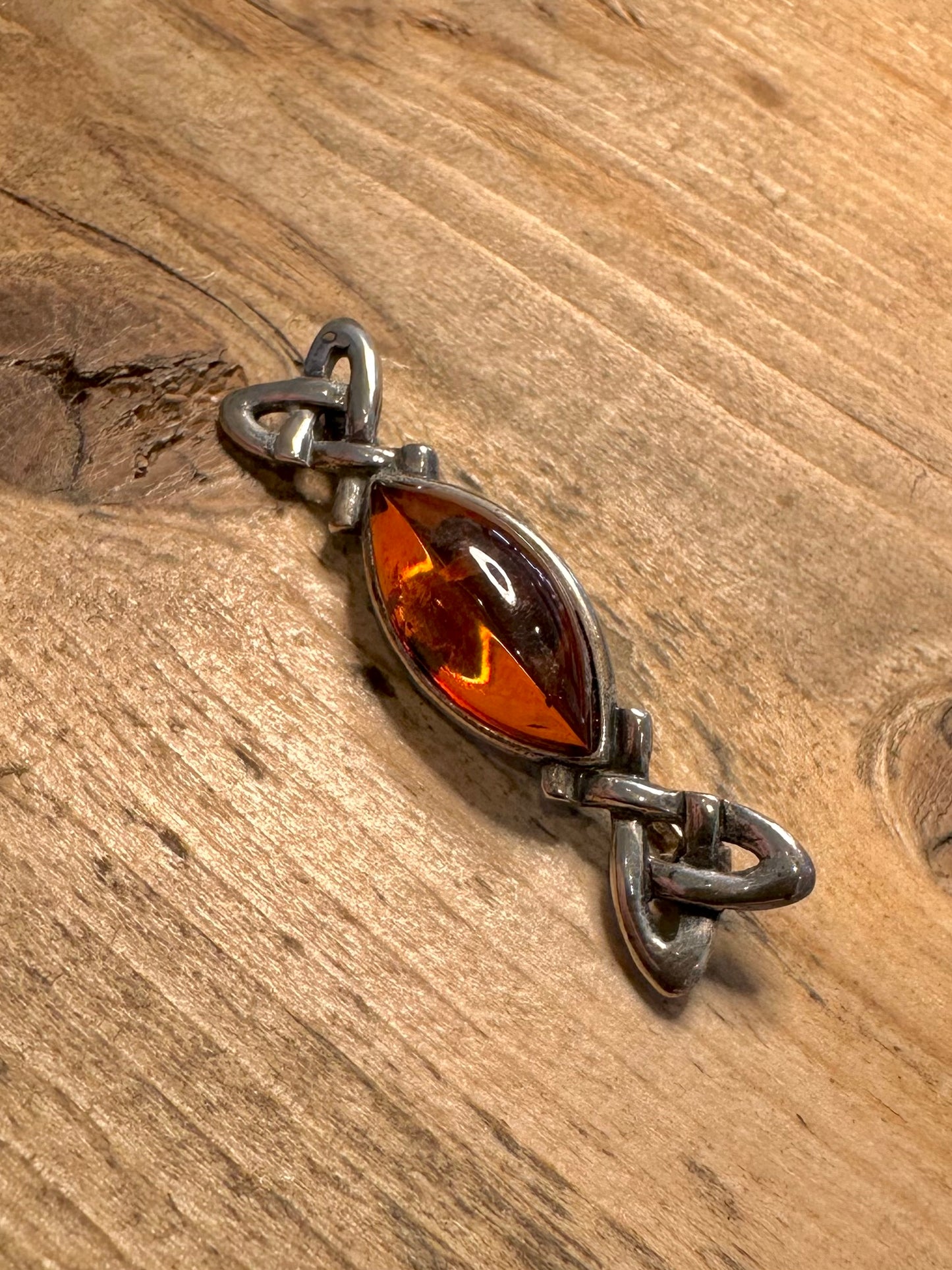 Vintage Celtic Amber 925 Silver Brooch