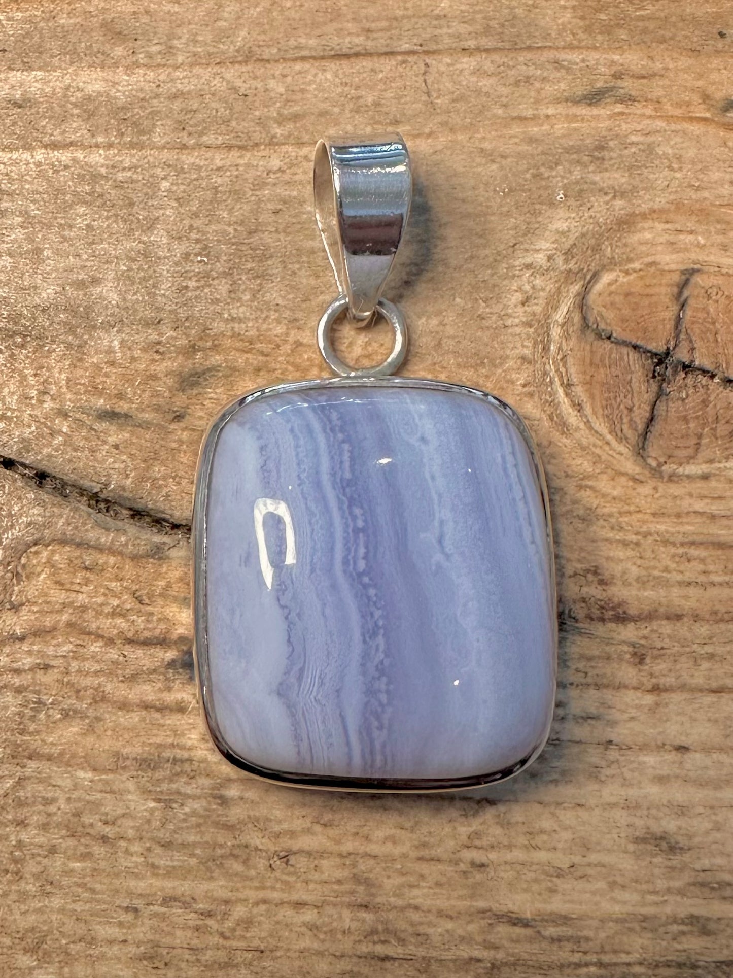 Vintage Lace Agate Square 925 Silver Pendant
