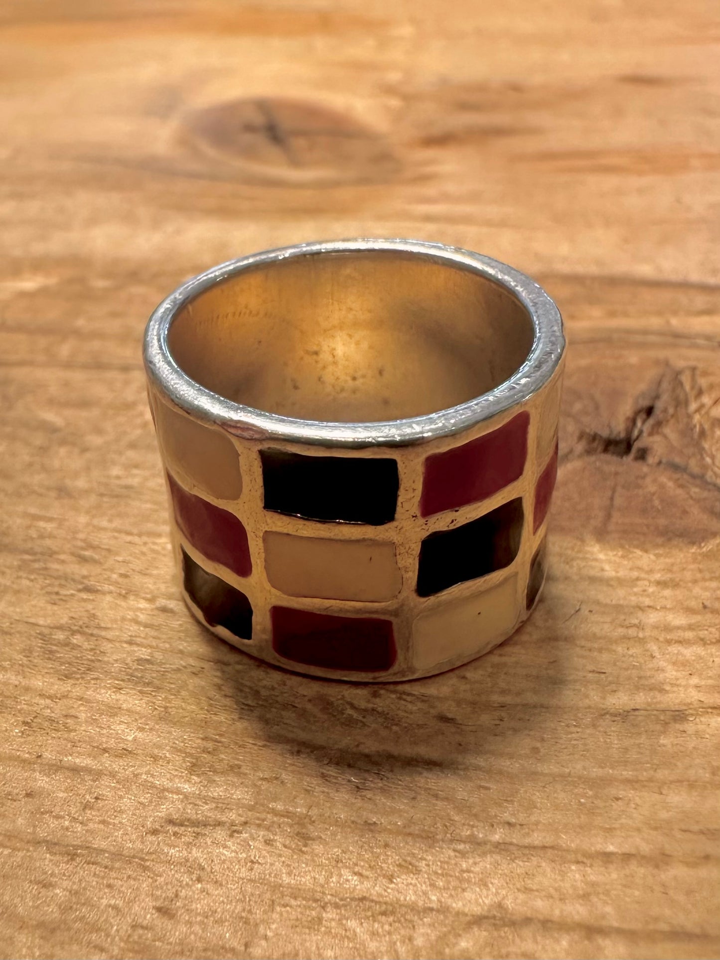 Modern Multi Enamel Coloured 925 Silver Size L1/2 Ring