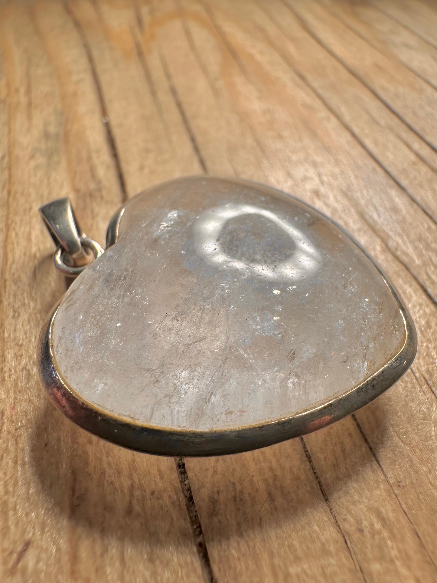 Vintage White Quarts Heart 925 Sterling Silver Pendant