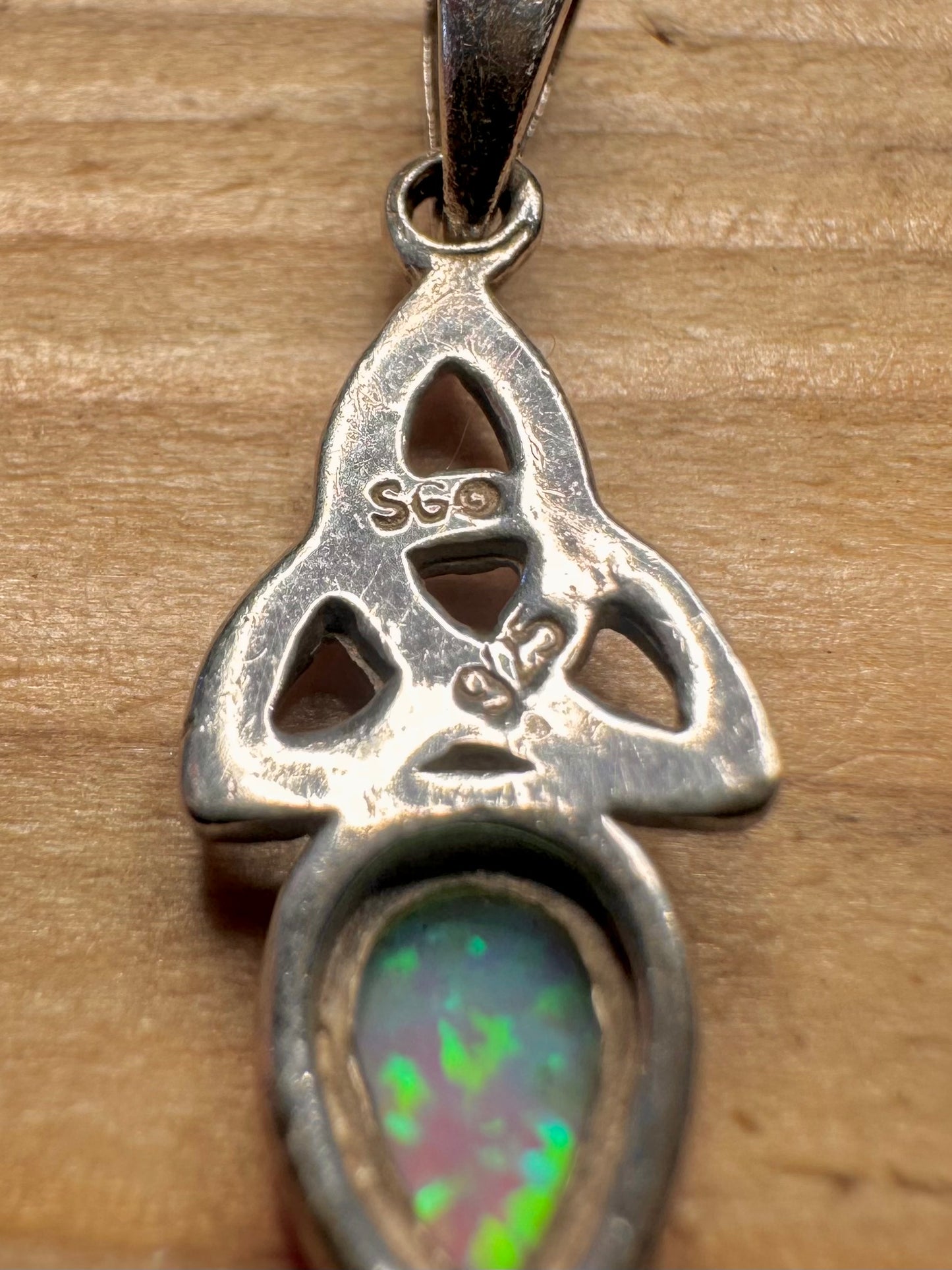 Vintage Opal Celtic 925 Sterling Silver Pendant