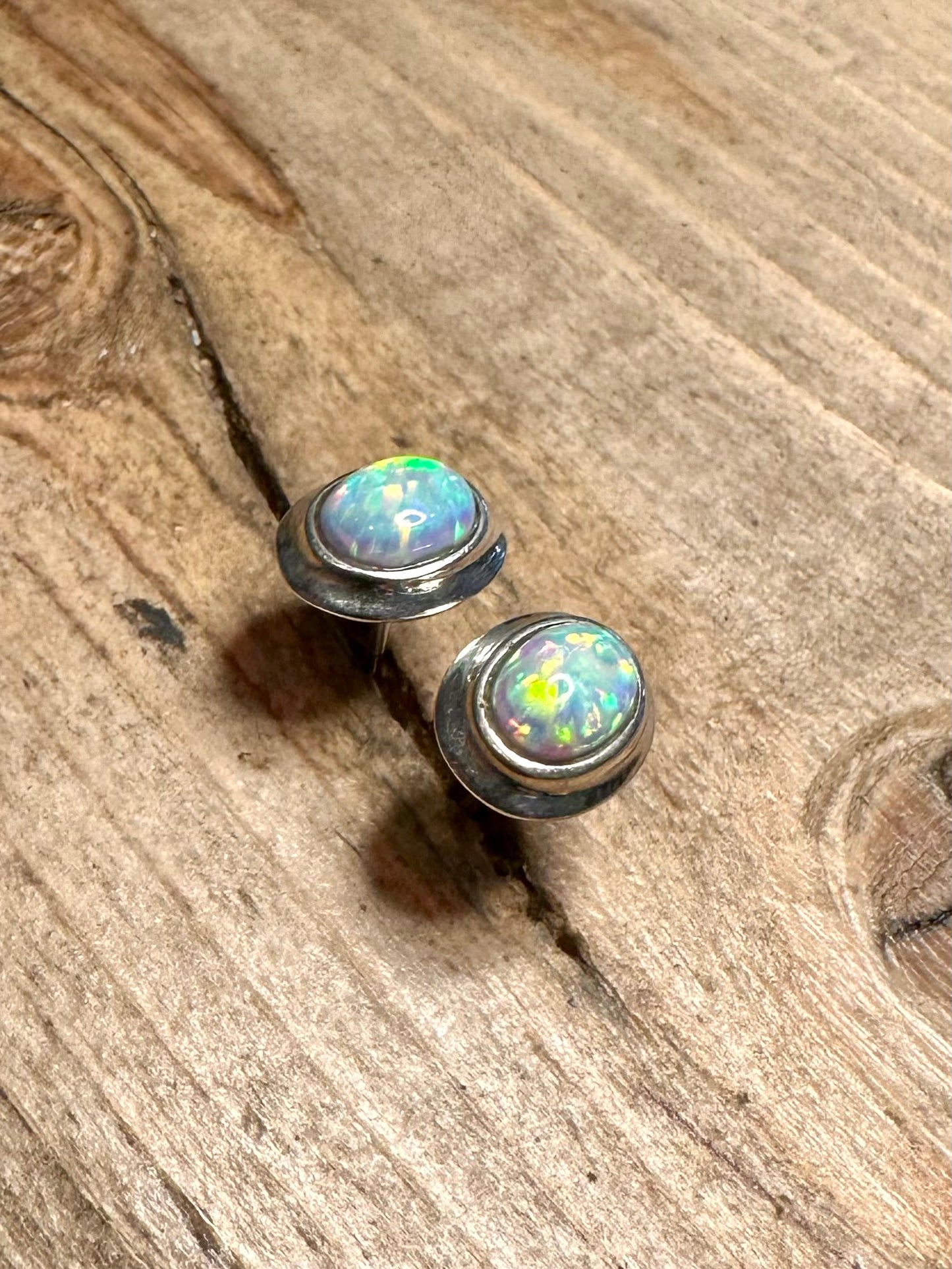 Vintage Opal Studs 925 Silver Earrings