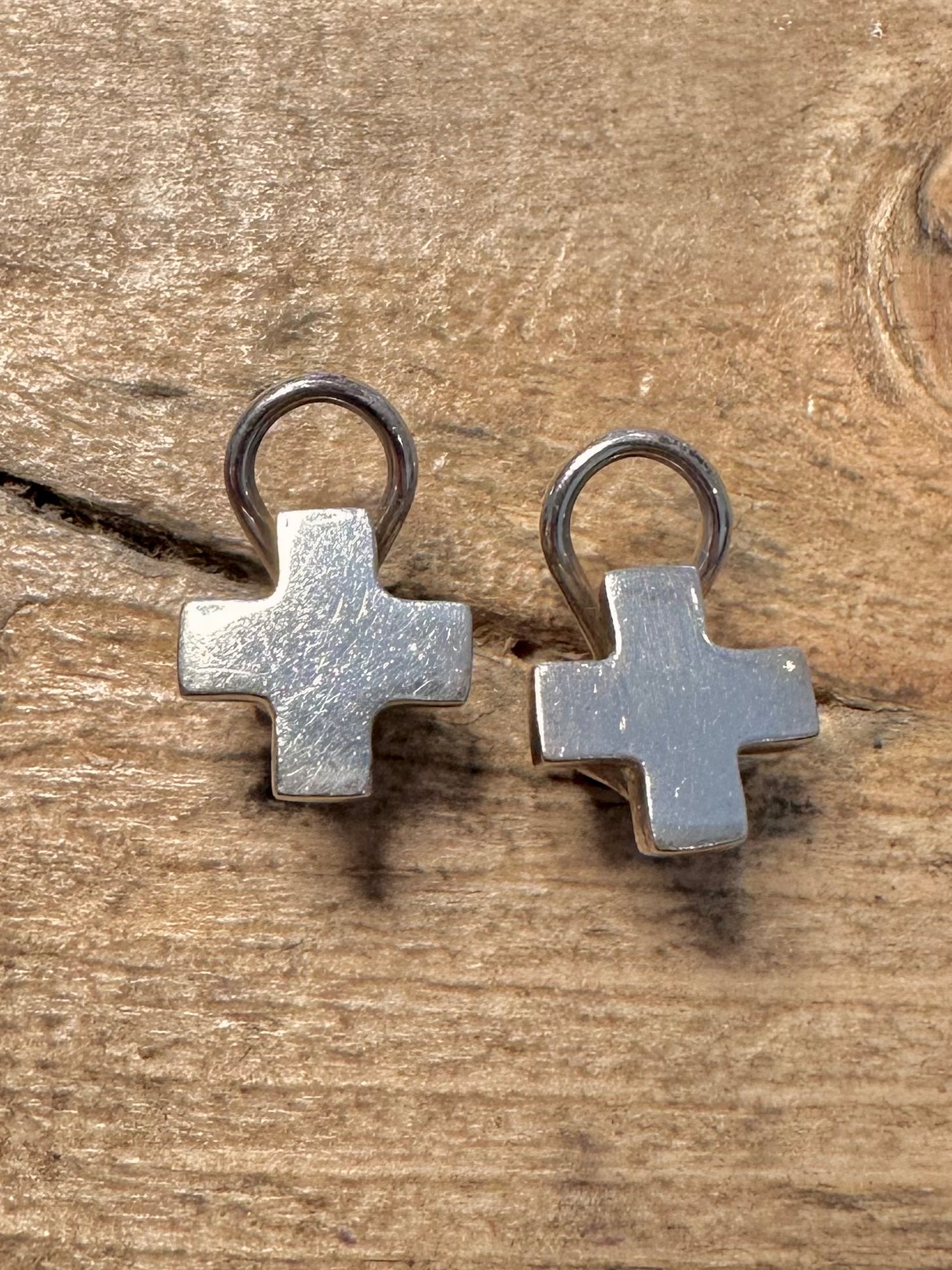 Modernist Cross 925 Silver Stud Earrings