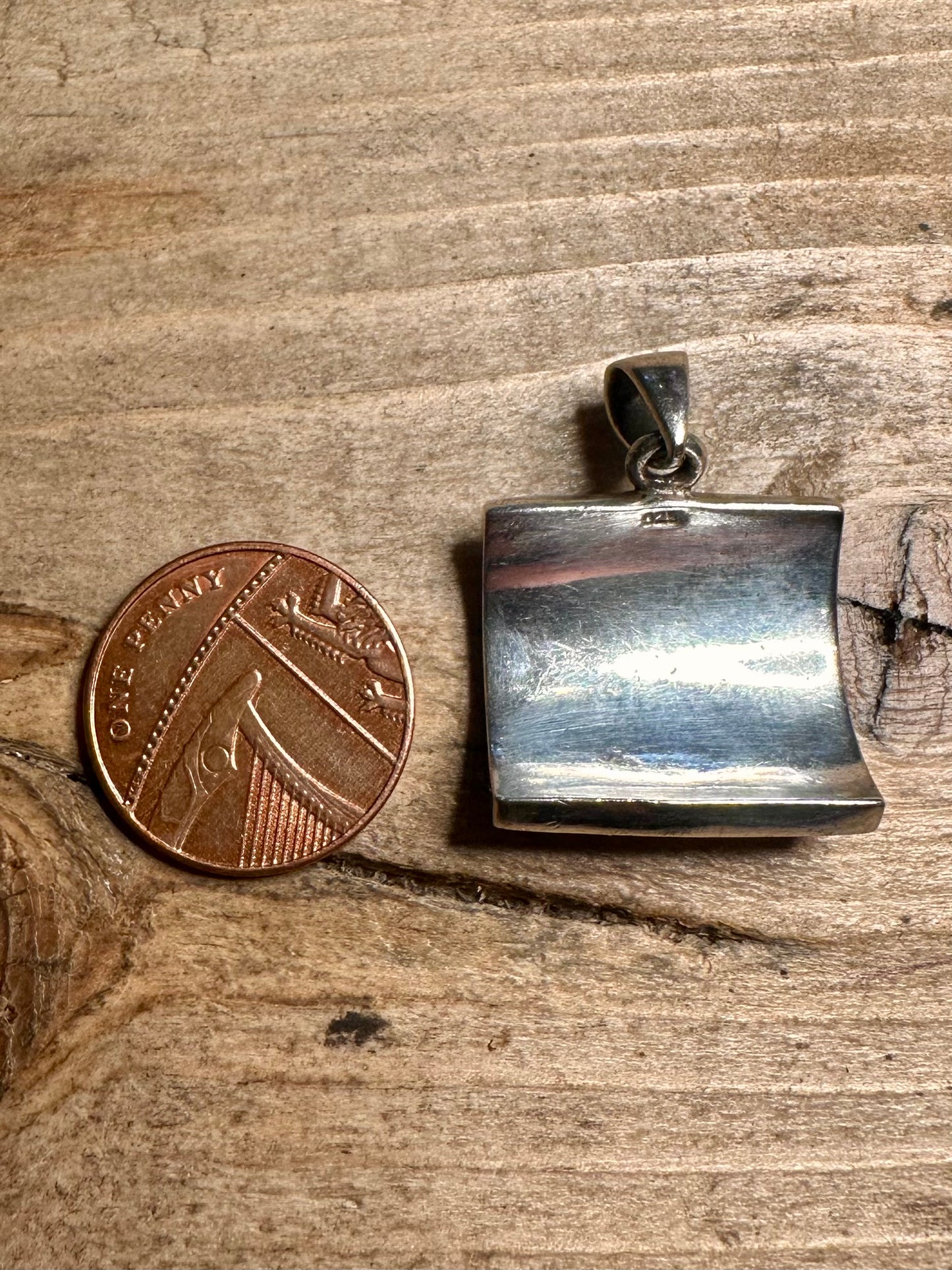 Modernist Multi Coloured Mother of Pearl Curved Square 925 Silver Pendant
