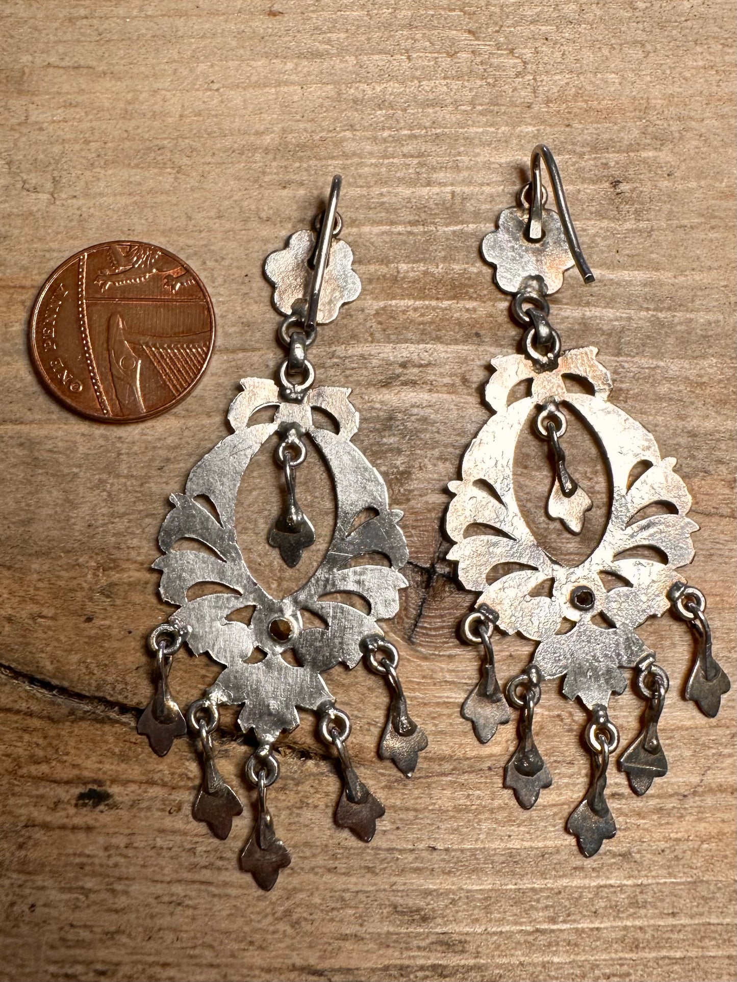 Vintage Large Ornate Red Stone 925 Silver Earrings