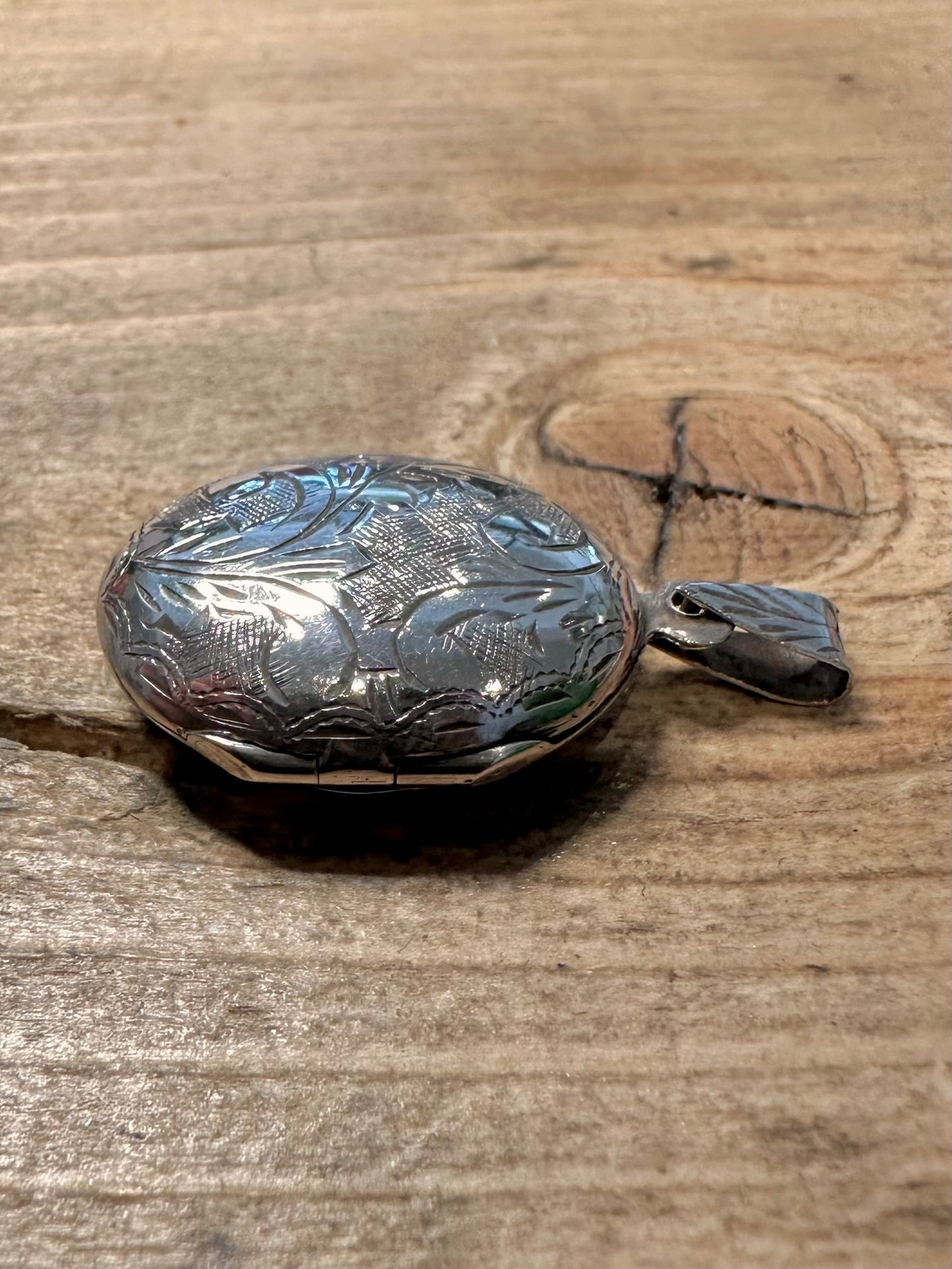 Vintage Oval Engraved 925 Silver Locket Pendant