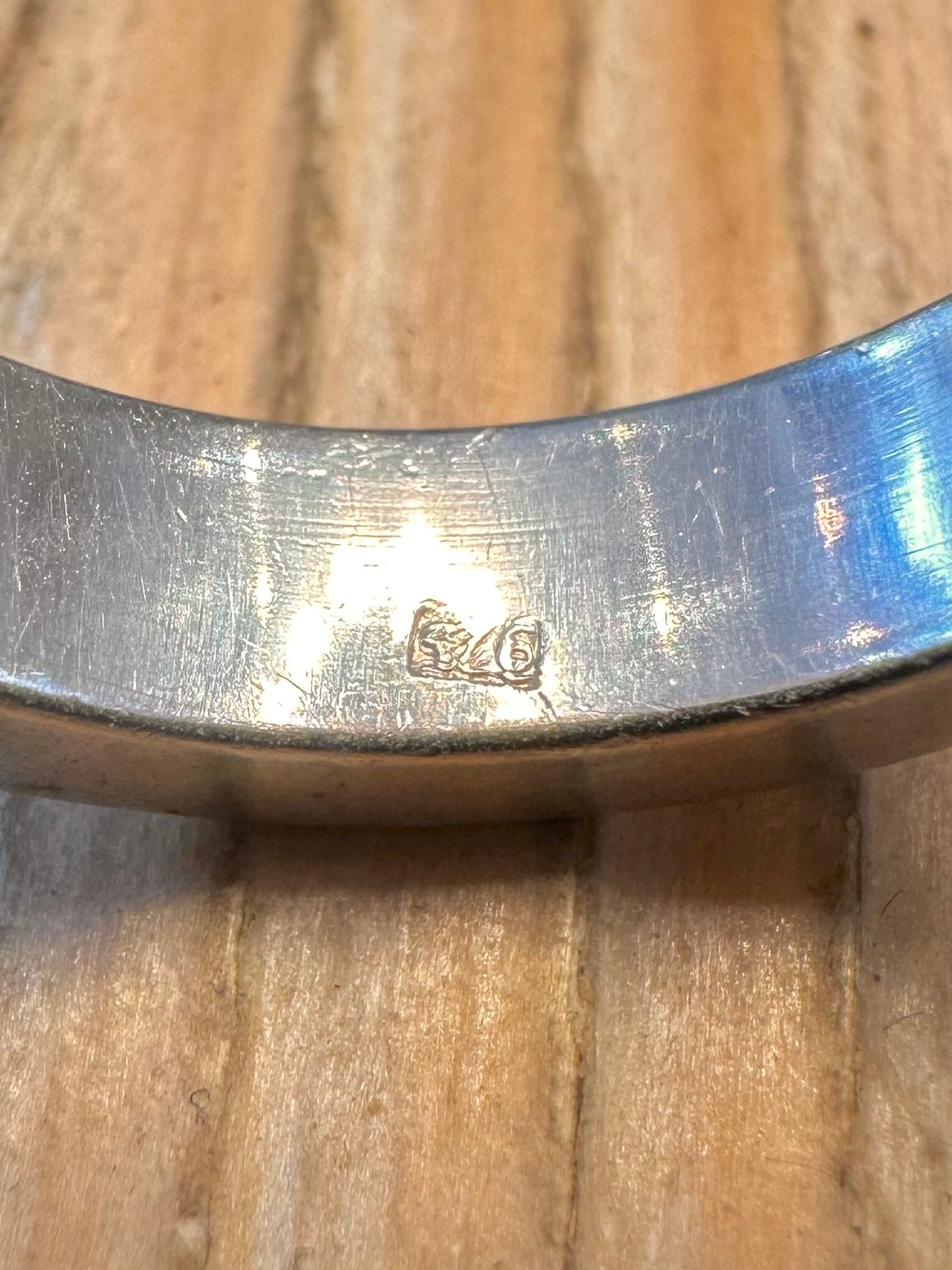 Vintage Amber Inlay Band 925 Sterling Silver Size S1/2 Ring