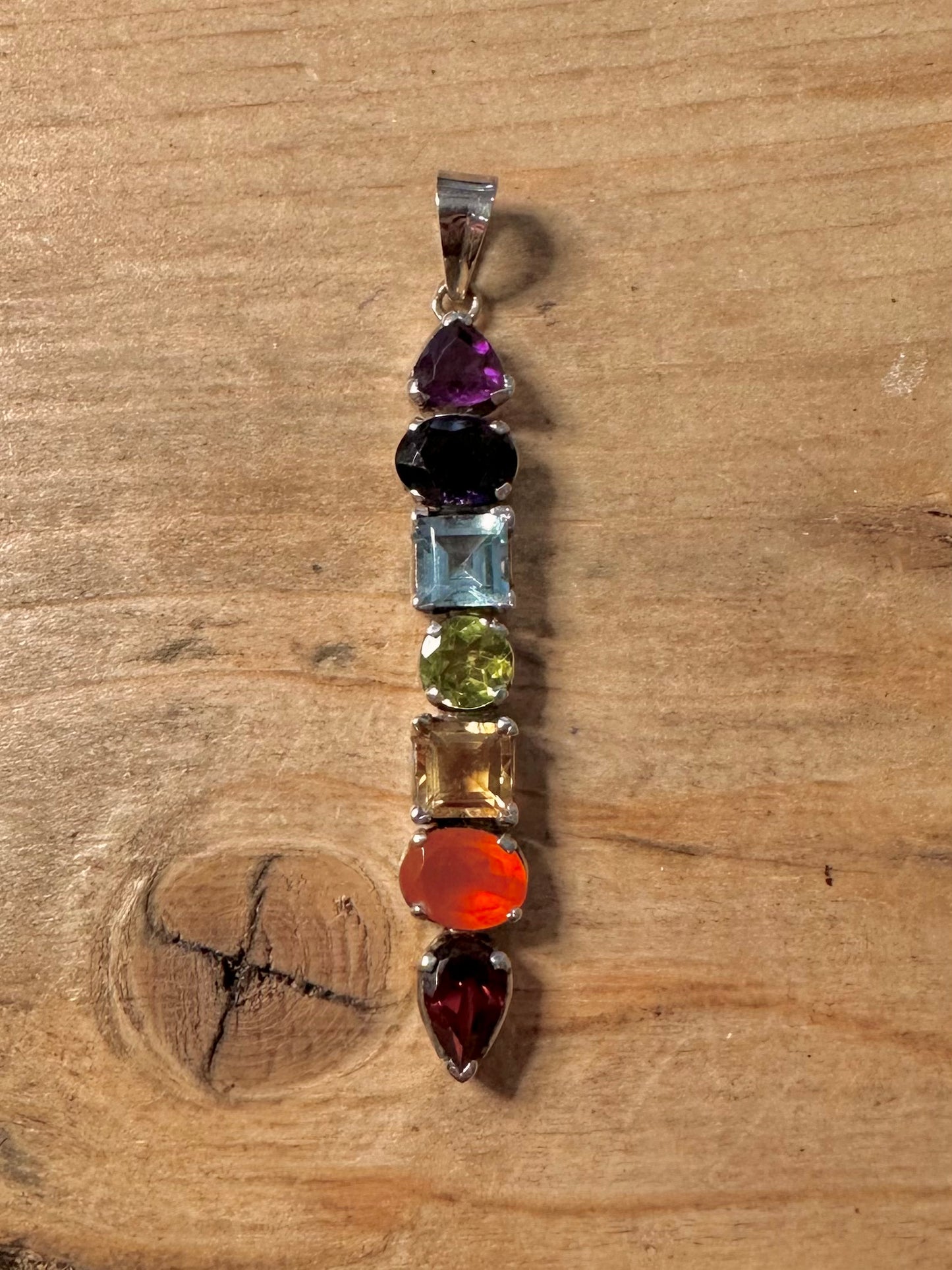 Multi Gemstone Chakra 925 Silver Pendant