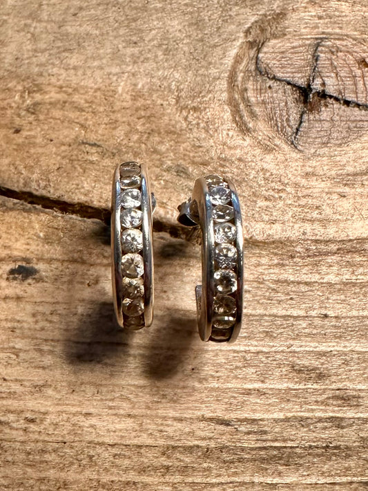 Vintage CZ Half Hoops 925 Silver Earrings