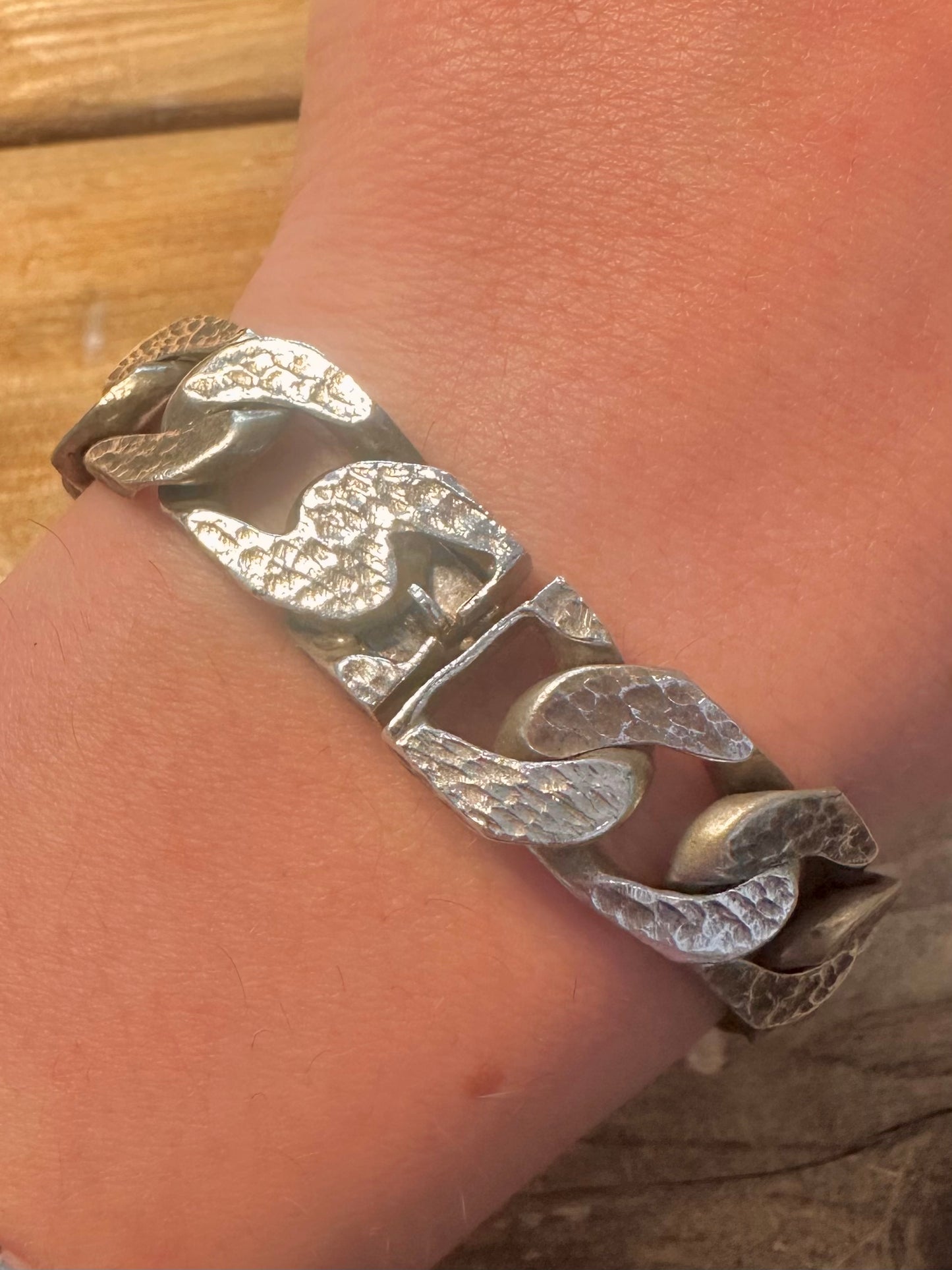 Vintage Chunky Identity Textured Curb Chain 925 Silver 8.3 inch Bracelet