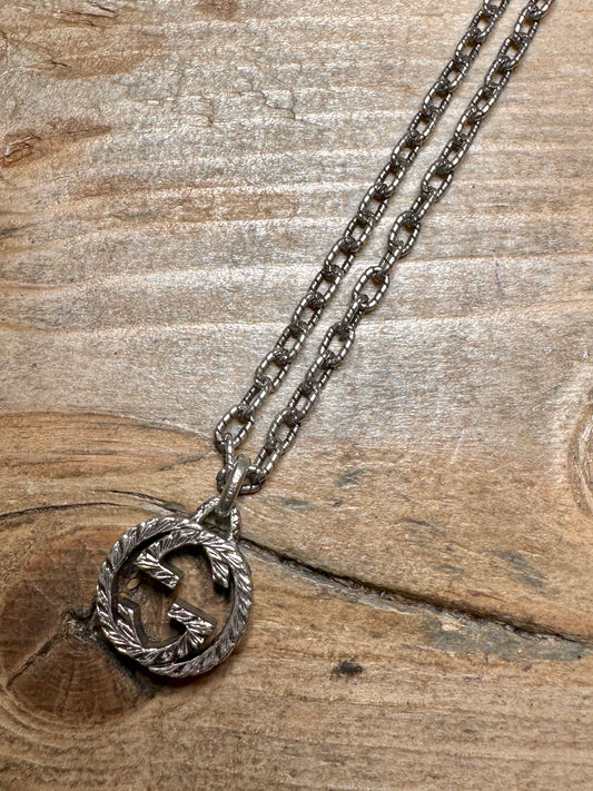Vintage GUCCI GG Textured 925 Silver 17.5 inch Necklace