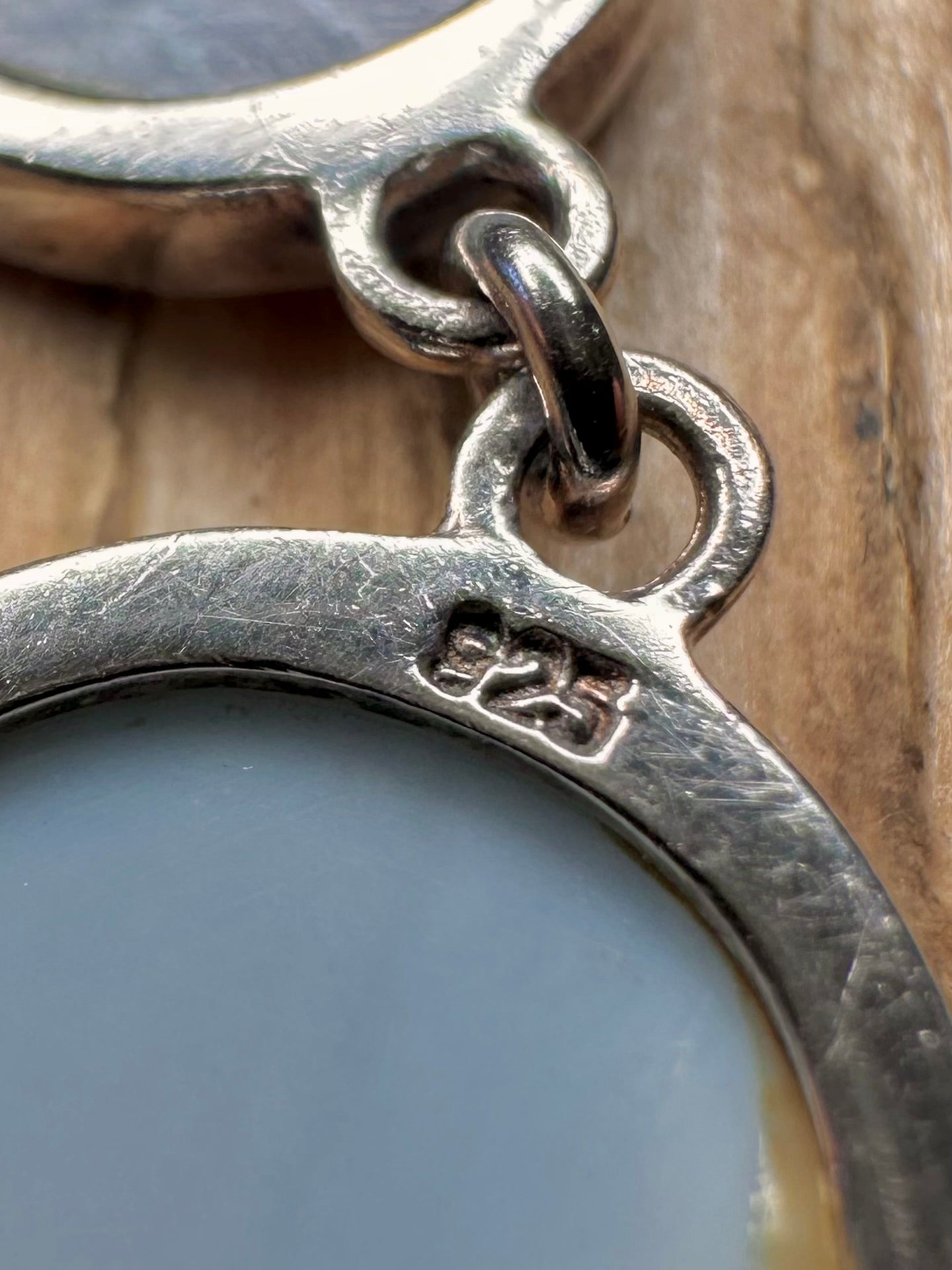 Vintage Blue Mother of Pearl Oval 935 Sterling Silver 7.6 inch Bracelet