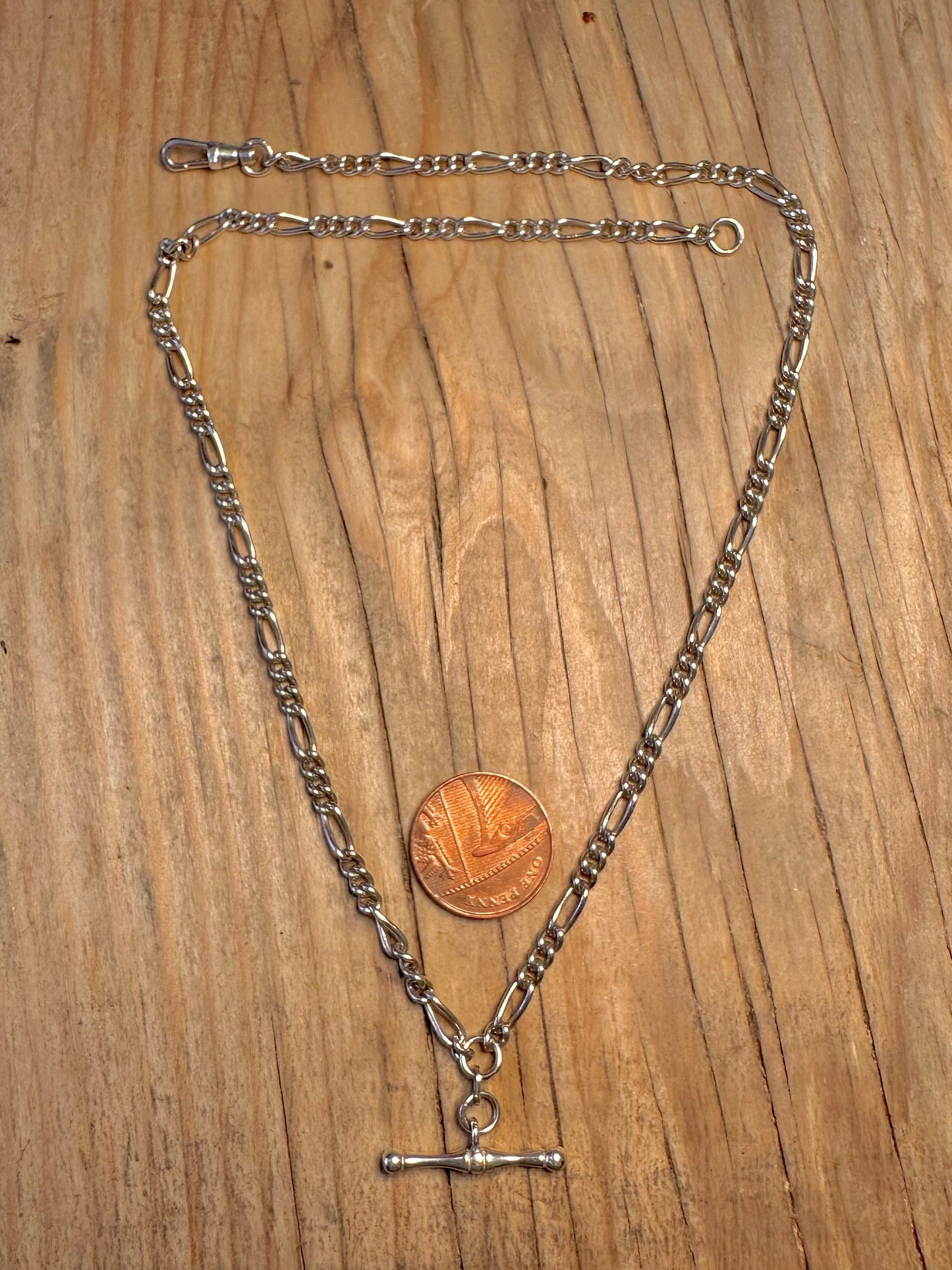 Vintage Albert Chain Figaro 925 Sterling Silver 18.5 inch Necklace