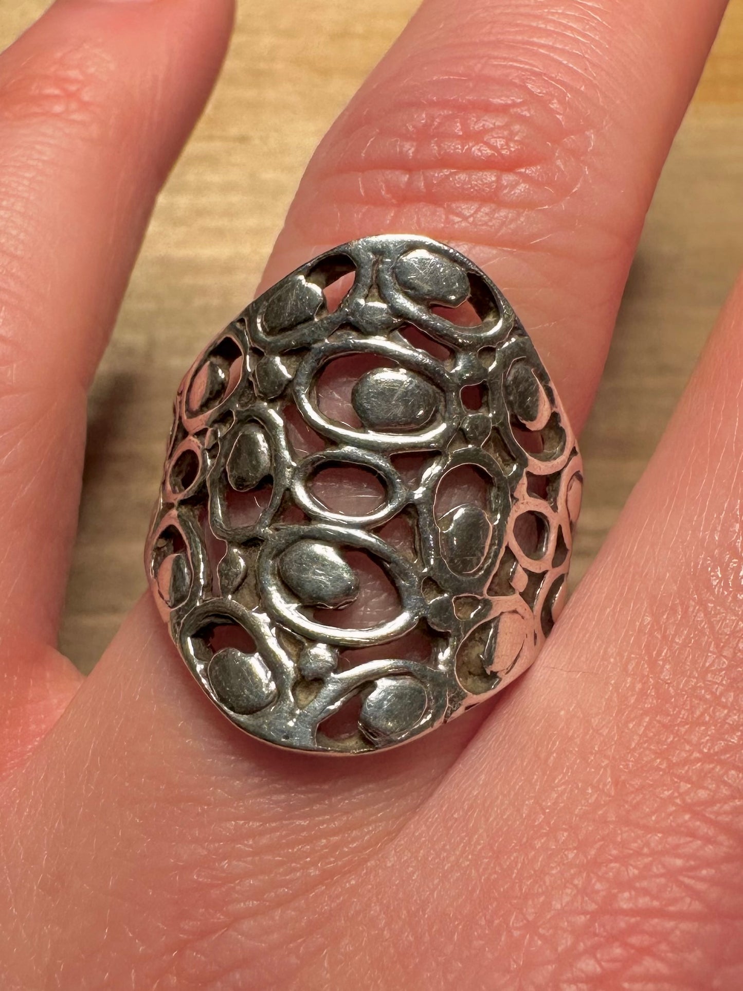Abstract Filigree 925 Silver Size R1/2 Ring
