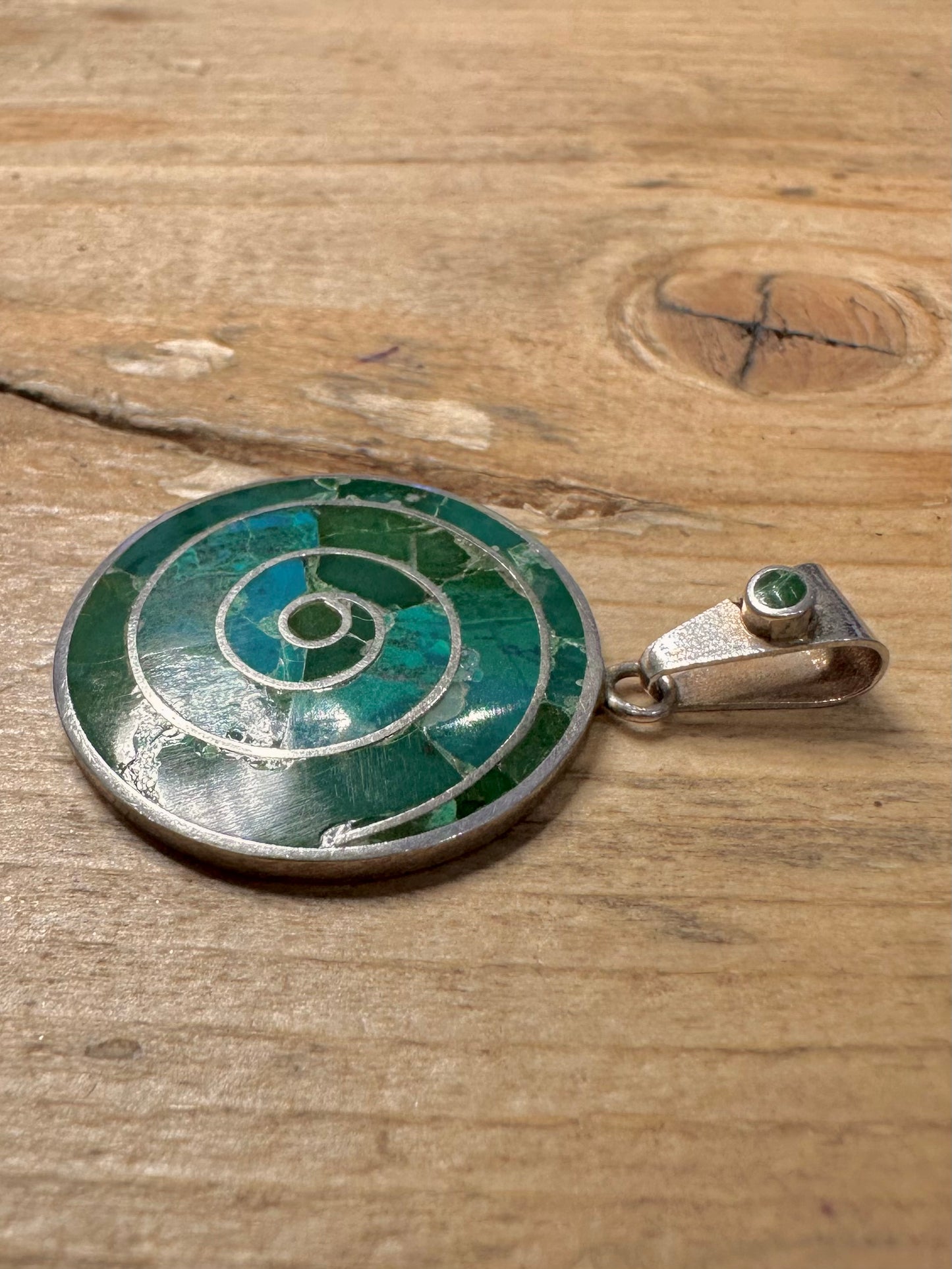 Vintage Chrysocolla Spiral Pachamama 950 Silver Pendant