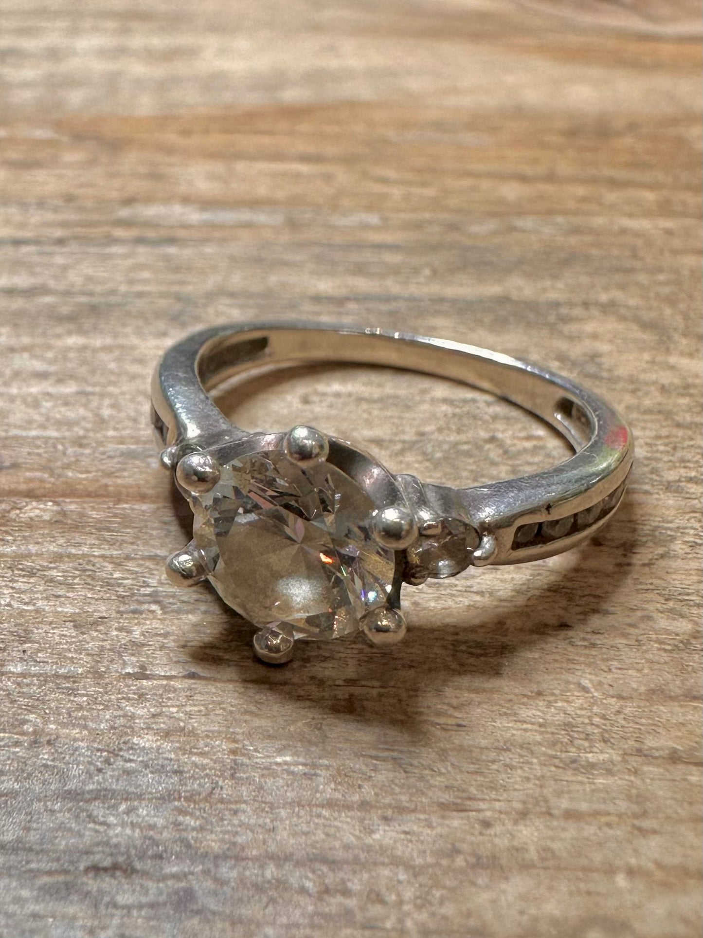 Vintage CZ Solitaire 925 Silver Size N Ring